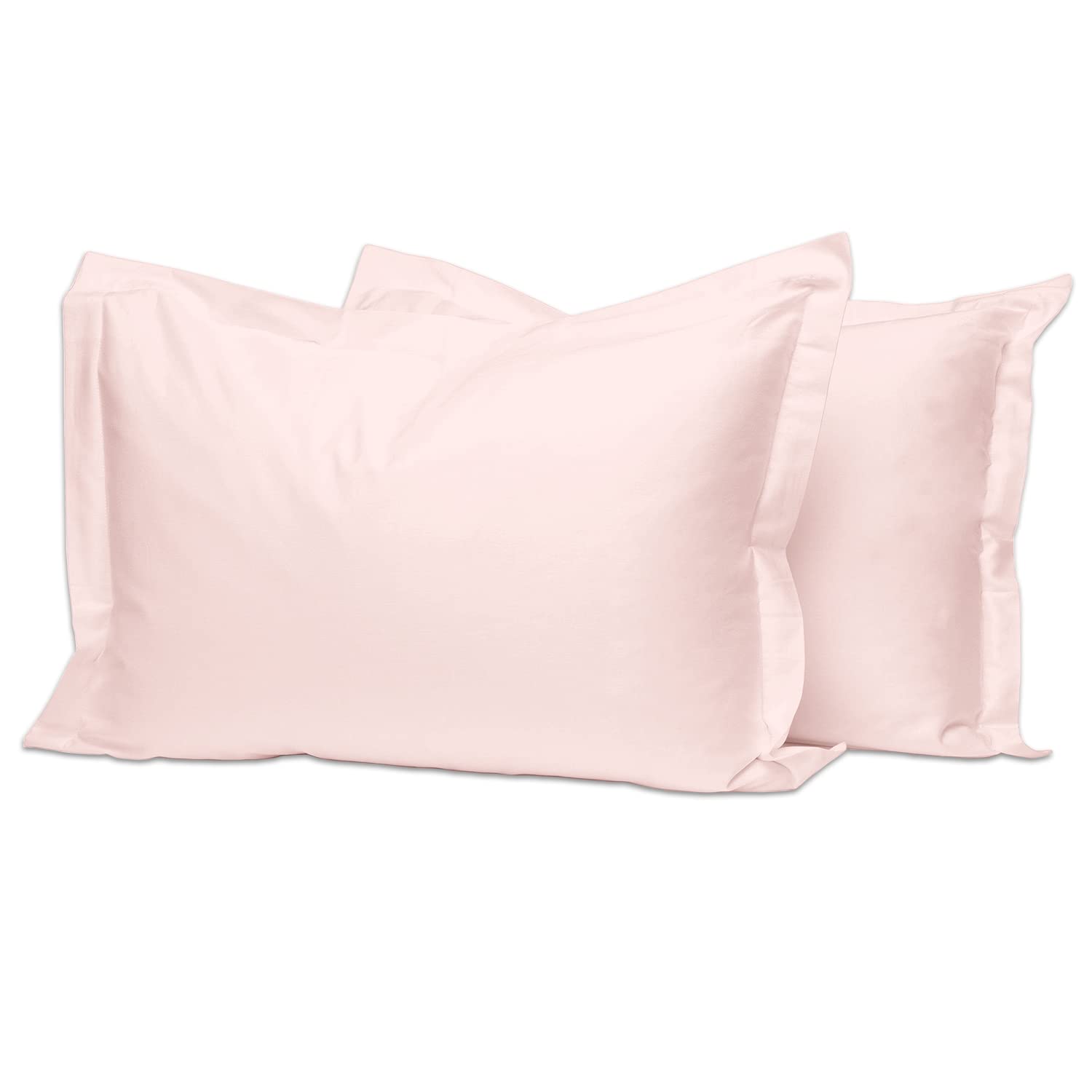 Pizuna コットン枕カバー400スレッドカウント 梳毛ロングステープル綿100％サテン織り 通気性 洗濯機で洗える枕カバー2ピース 50x75cm (ライトピンク)