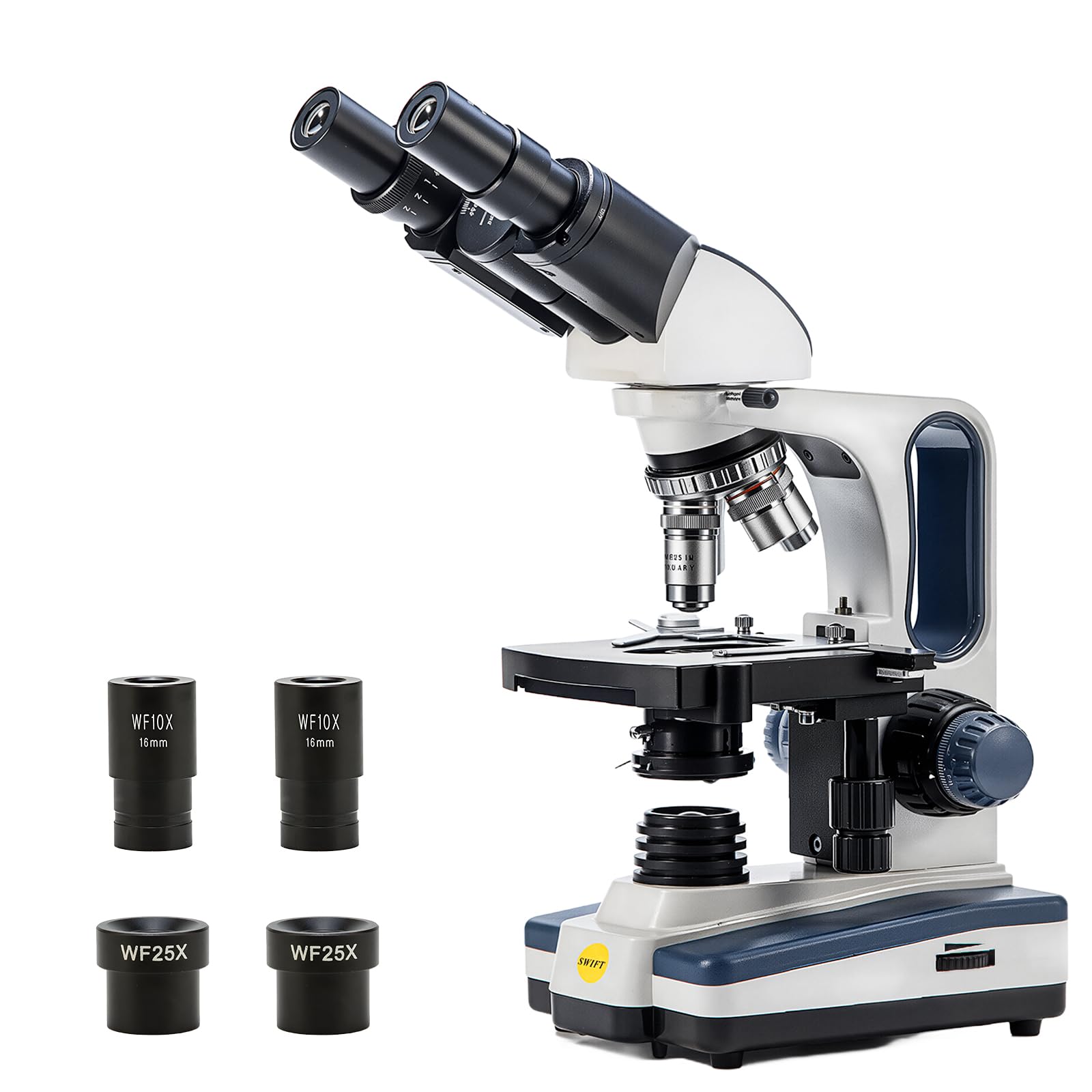 SWIFT 双眼 両眼タイプ生物顕微鏡 最大2500X拡大、ジーデントップ式30度傾斜両眼鏡筒、LED光源 研究用..