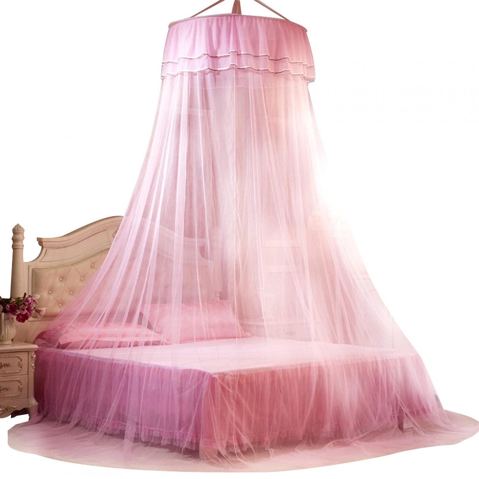 天蓋カーテン 蚊帳 高密度 ベッドキャノピー 室内 キャンプ(ピンク)