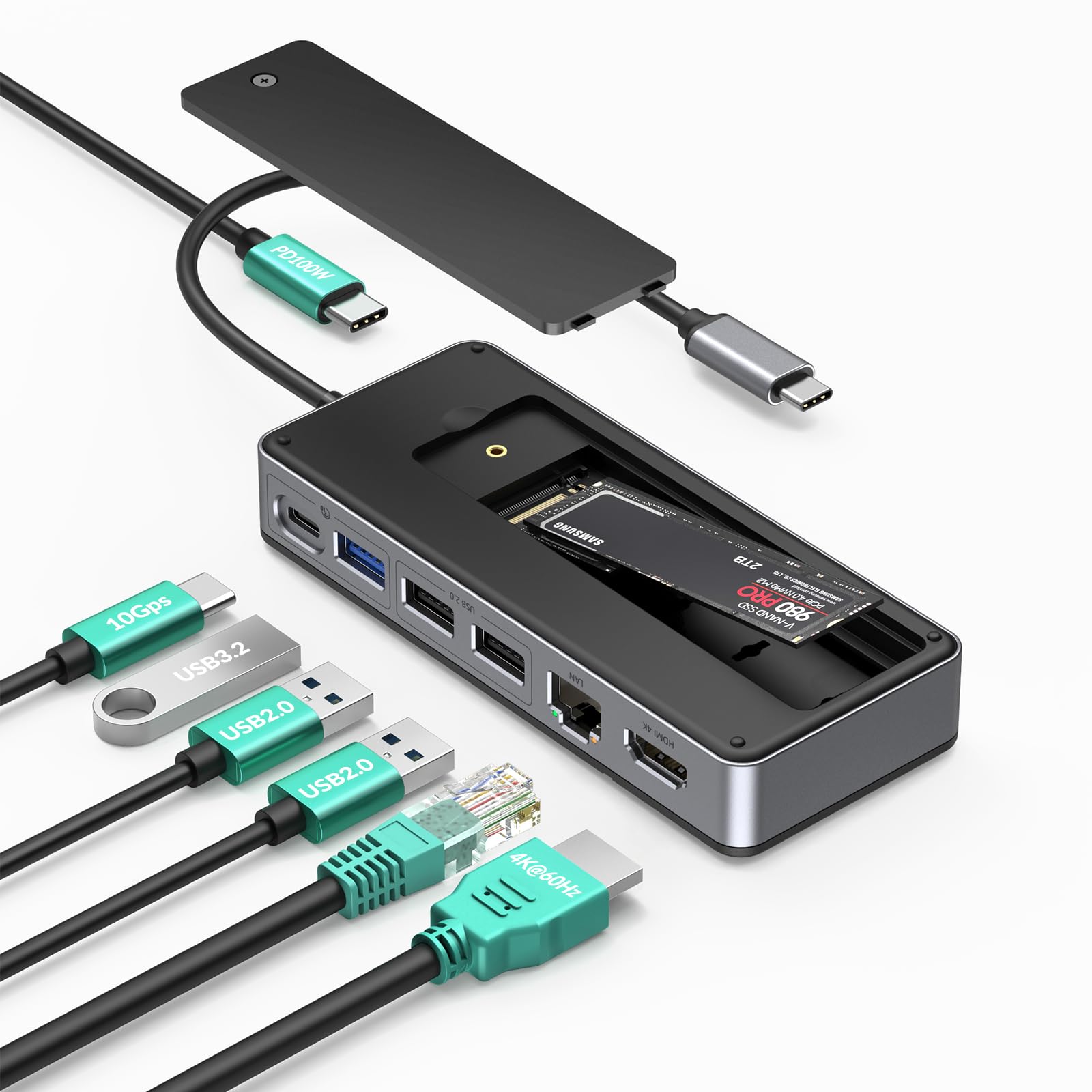 GiGimundo 8-in-1 SSD դ 10Gbps USB 3.2 Gen2 M.2 NVMe SSD󥯥㡼դ...