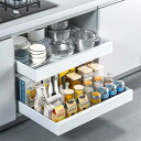 【2個セット 】シンク下収納 スライドラック キッチン収納引き出し スライドレール付き 伸縮式収納バスケット 穴開け不要 スライドトレー 幅48cmまで調整 シ...