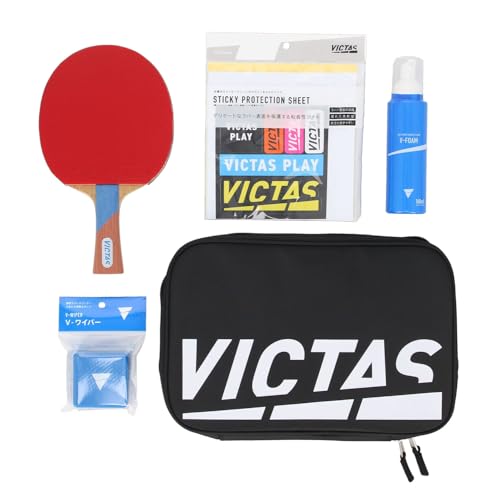 【限定】 ヴィクタス(VICTAS) 卓球 スターターセット 初心者 新入部員 8点セット(ラケット1本/ラバー2枚/サイドテープ1本/保護シート1枚/メンテナンス用品2点/ラケットケース(ホワイト)) 025799