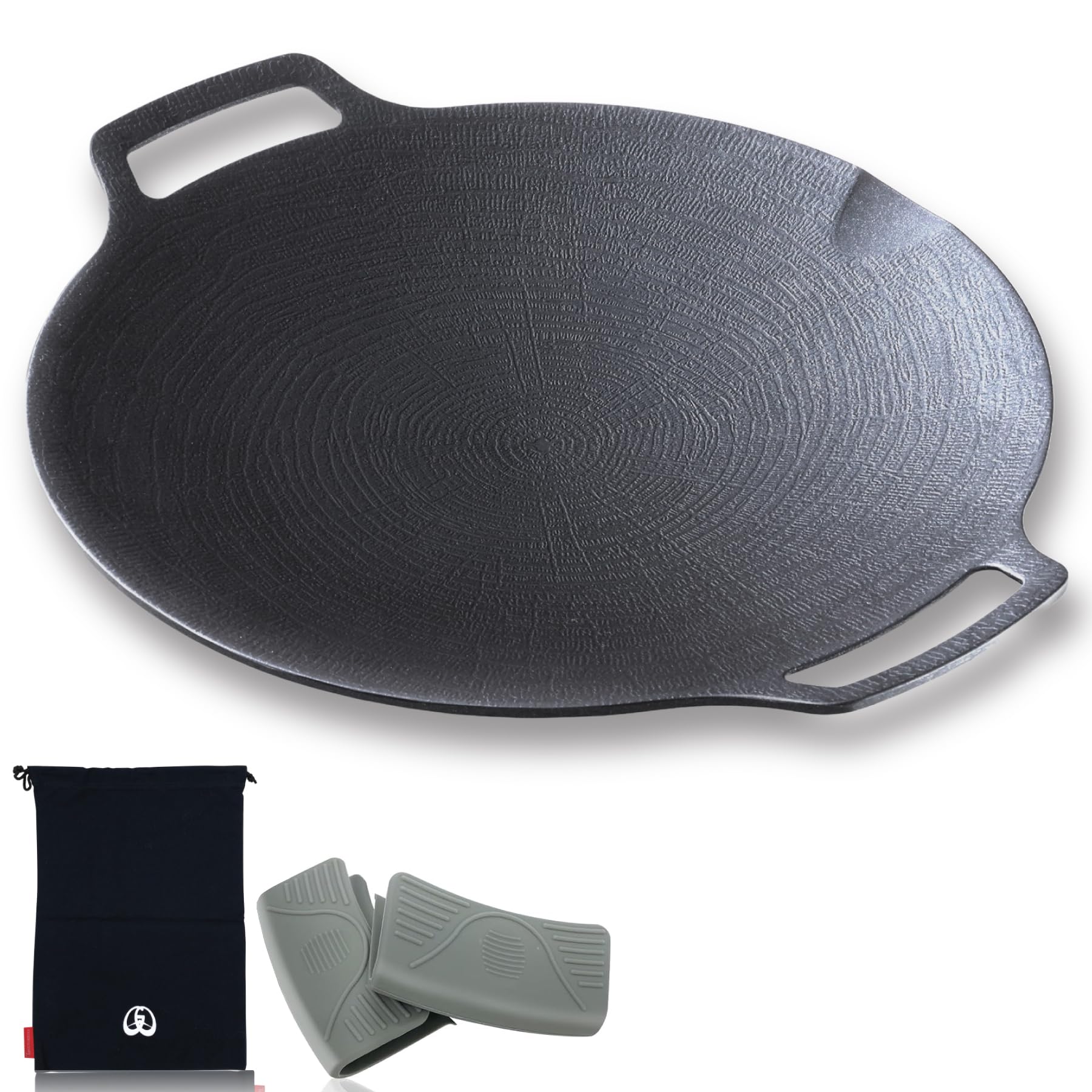 楽天松陰屋 楽天市場店JHQ 鉄板 マルチグリドル 正規品 焚き火 直火 対応 軽量 シーズニング不要 アウトドア キャンプ BBQ 平型33cm本体（ミトン・収納ポーチ付））