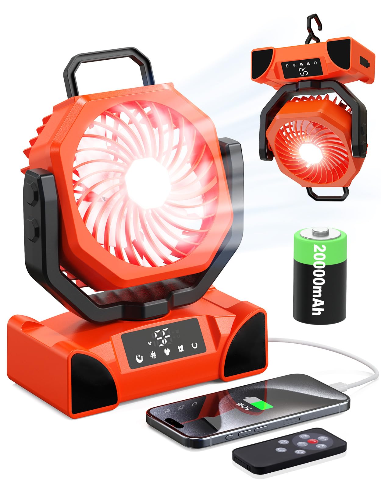 【2025新登場 涼風マスター】KINGLEAD 20000mAhキャンプ扇風機 DCモーター 5段階風量 3色調光 LEDディスプレイ タッチ操作 TYPE-C 充電式 自動首振り 睡眠モード タイマー機能 コンパクト サーキュレーター 卓上扇風機 キャ