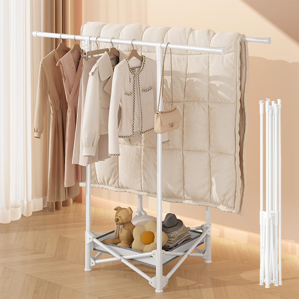 物干しスタンド 洗濯物干し 布団も干せる 室内物干し 折りたためる タオル干し 物干し竿 物干しハンガー 組立不要 炭素鋼製 頑丈 幅140cm 耐荷重100kg (二竿)