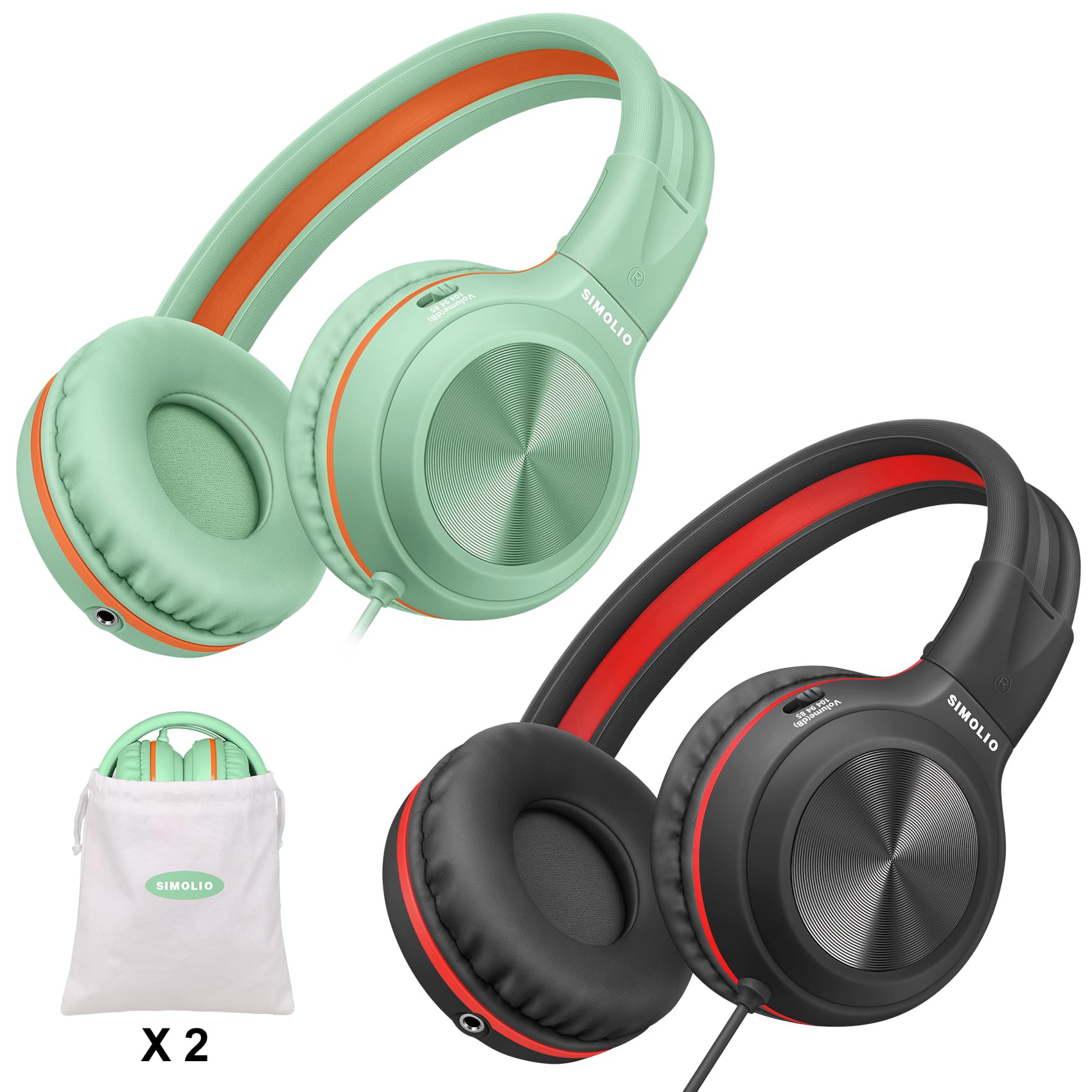 SIMOLIO 有線ヘッドホン マイク付き 85dB 94dB 104dB 音量制限付き 折りたたみ軽量ヘッドセット 共有ポート付き 調節可能なヘッドバンド 3.5mmジャック付き コンピューター 学校 ティーンズ キッズ 904HG