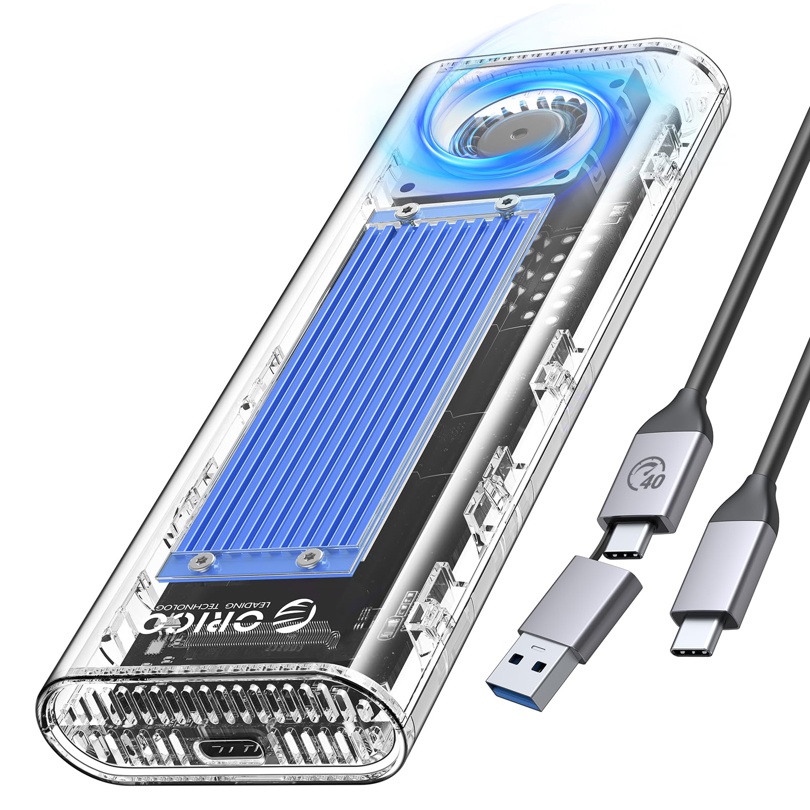 樂天商城 - ORICO M.2 SSD 外付けケース 40Gbps 工具不要最新 USB4 NVMe 専用M.2 SSDケース ファン内蔵の透明Thunderbolt 4 SSD ケース2230 2242 2260 2280(Mキーのみ)対応、USB4/3.2/3.0