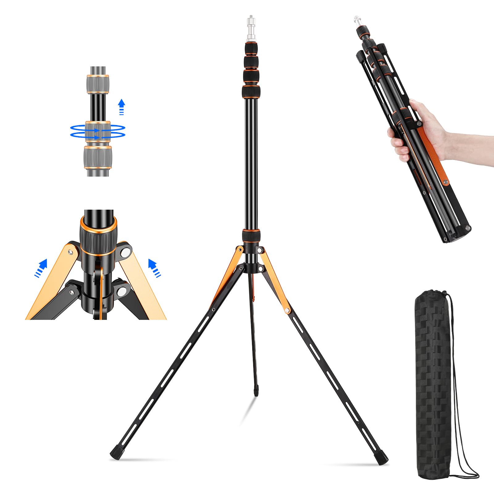 樂天商城 - SOONPHO LS-255 超軽量 2M 撮影用 ライトスタンド コンパクト ストロボスタンド 撮影用スタンド 逆向き折り畳み 5段伸縮 1/4と3/8ネジ 安定性 650g アルマイト処理