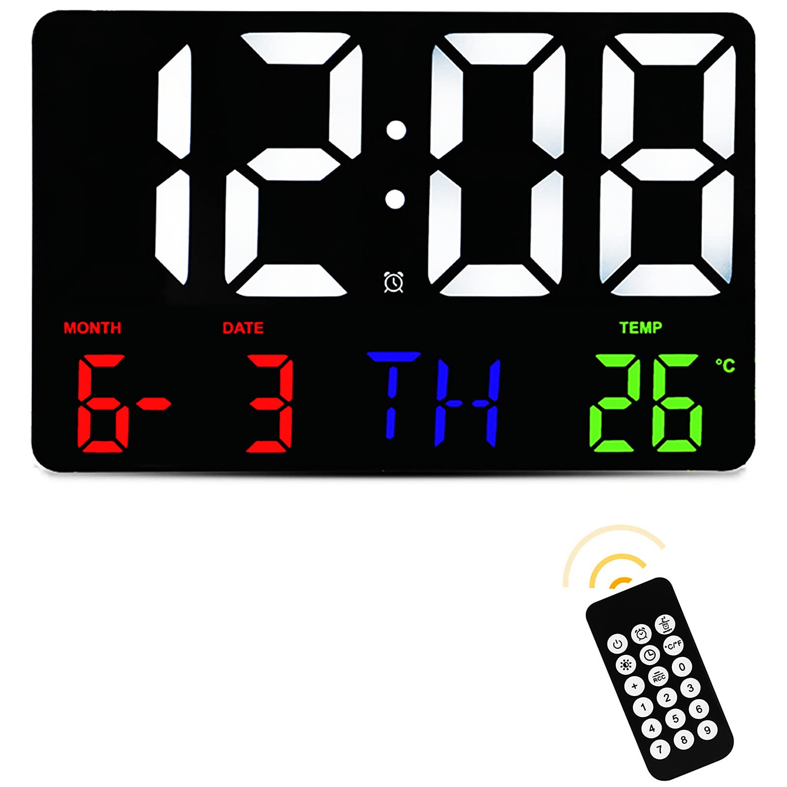 Danmukeji デジタル時計 おしゃれ 壁掛け時計 置き時計 LED大画面 USB給電 リモコンによる制御 壁掛け置き兼用 デジタル目覚まし時計 大音量 発光 文字大きく見やすい 明るさ調整可能 省電力 設定が簡単 時間/カレンダー/温度表示 12H/