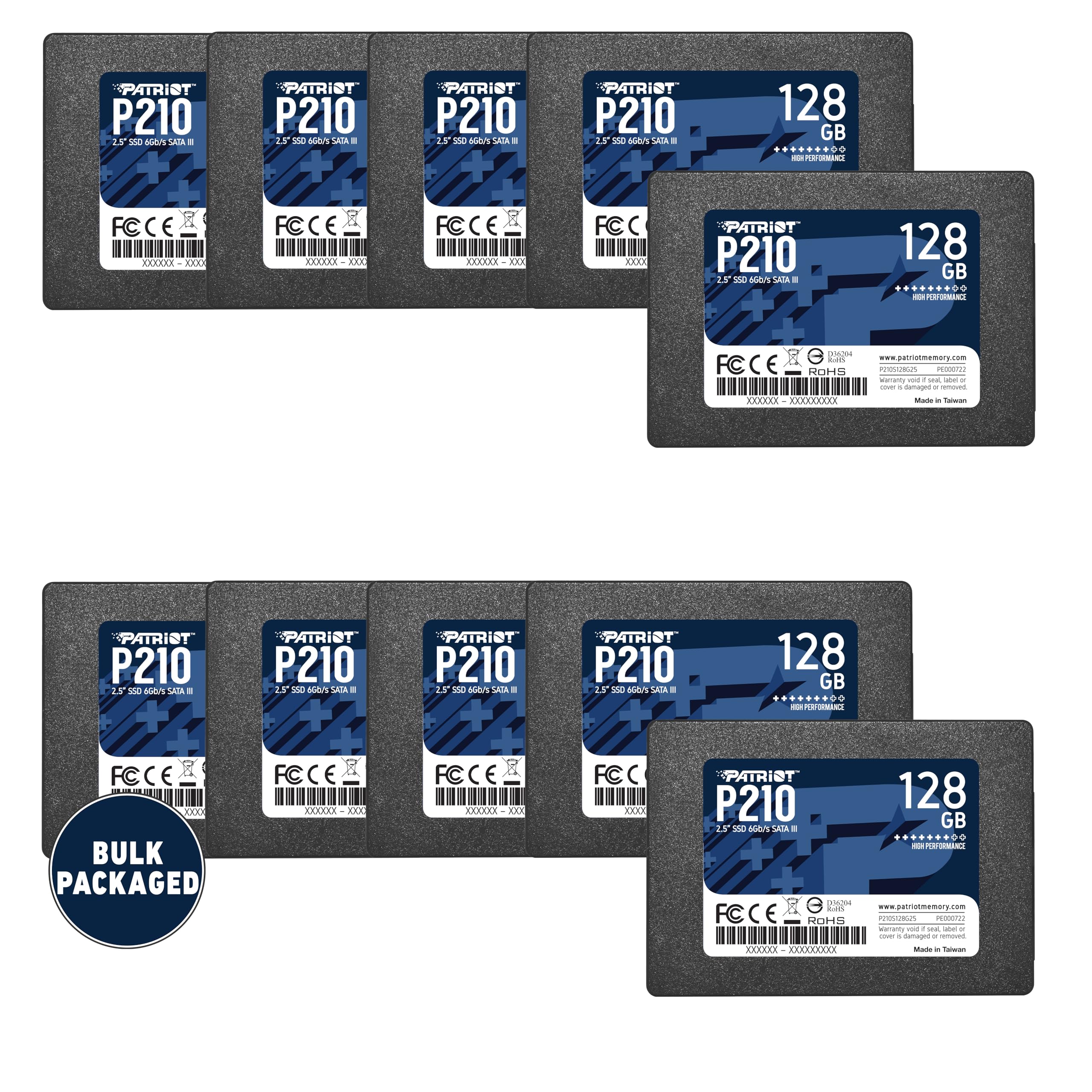 Patriot P210 SATA 3 128GB SSD 2.5 Inch Internal Solid State Drive Bulk Packaged 10 Pack - P210S128G2510B