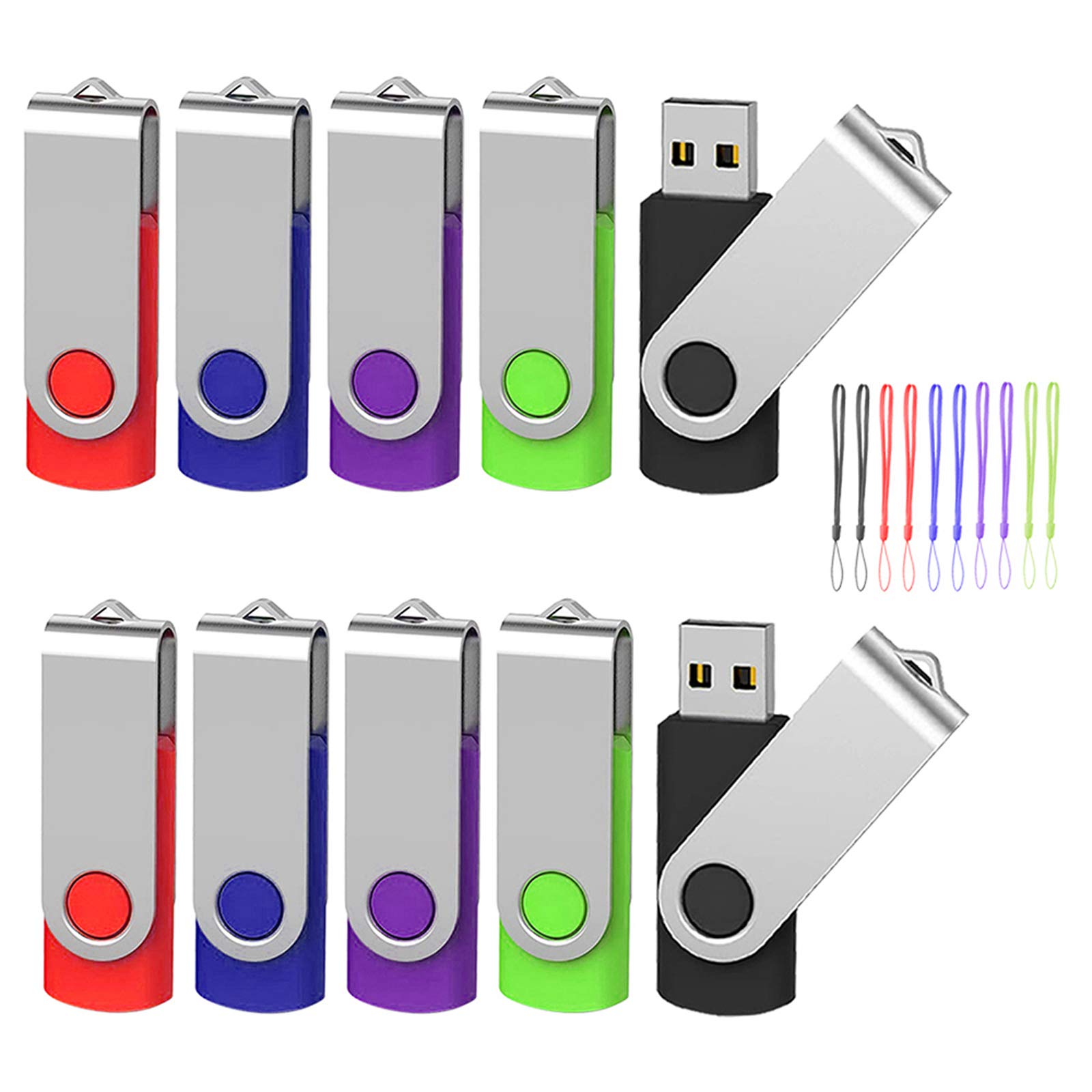 EASTBULL USBメモリ 32GB 10個セット フラッシュメモリー USB2.0 フラッシュドライブ 360° 回転式 5色 (32G, 5色)