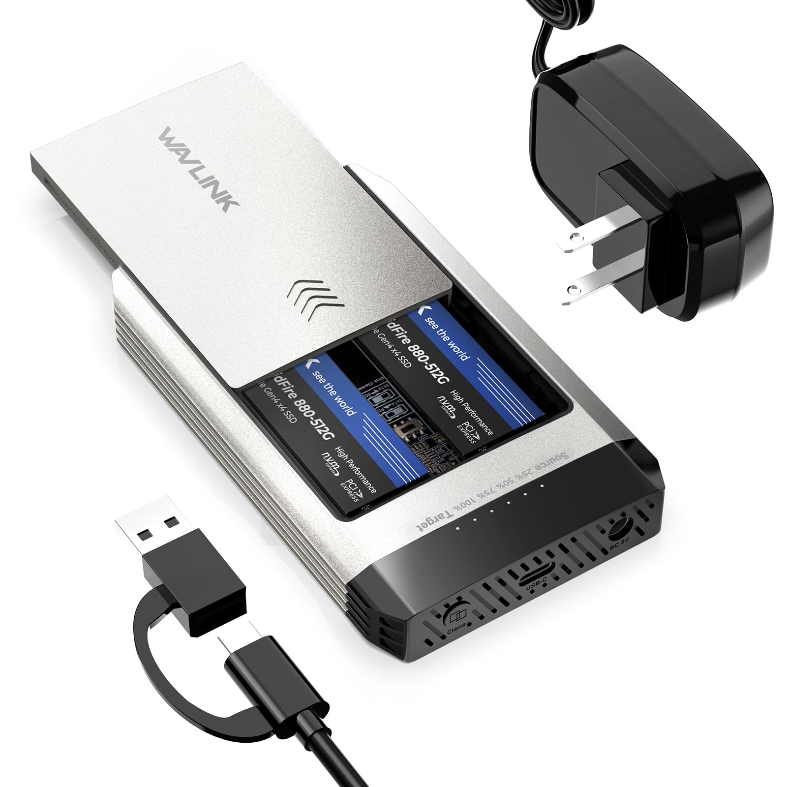 樂天商城 - WAVLINK NVMeクローナー、20Gbps M.2デュプリケータ・デュアルベイ・オフラインクローン・ツール不要、放熱付きM.2クローナー、SSD PCIeサイズ2230/2242/2260/2280用エンクロージャ、NVMeおよびAHCI対応、最大8