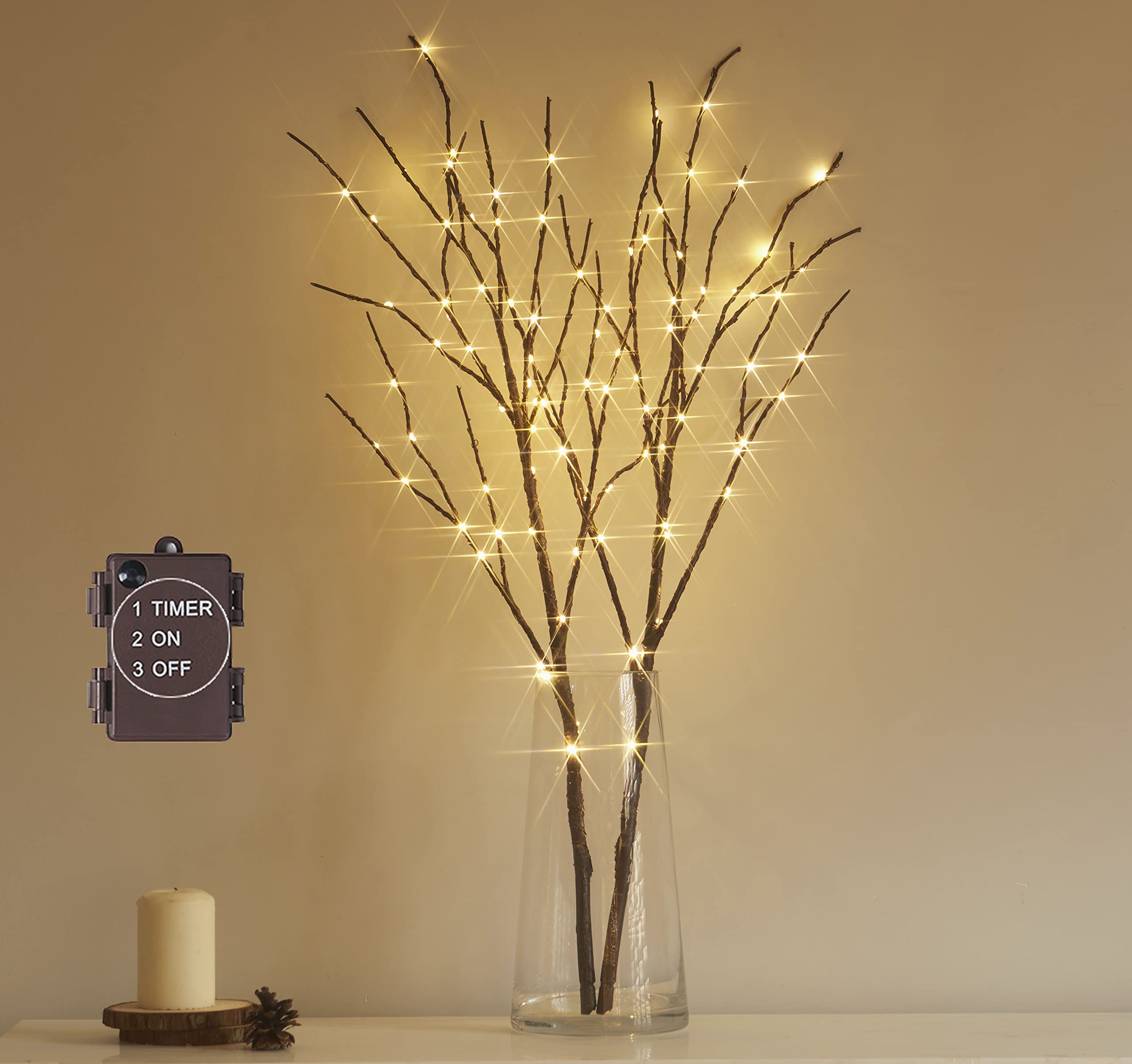 Hairui ブランチツリー 100LED 枝 80cm イルミネーション 電池式 間接照明 ブラウン ストリングライト オシャレ 北欧風 タイマー機能 防水 (花瓶が含まない)