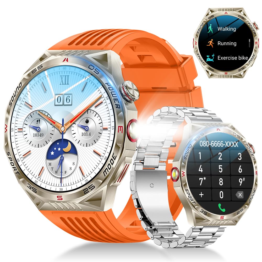 2025年新モデル スマートウォッチ Bluetooth通話 軍用規格 耐衝撃 1.85インチ超大画面 2本バンド付き APP通知 300＋文字盤 100＋運動モード 450mAh長持ちバッテリー IP68防水 iPhone/アンドロイド対応 日本語説明書