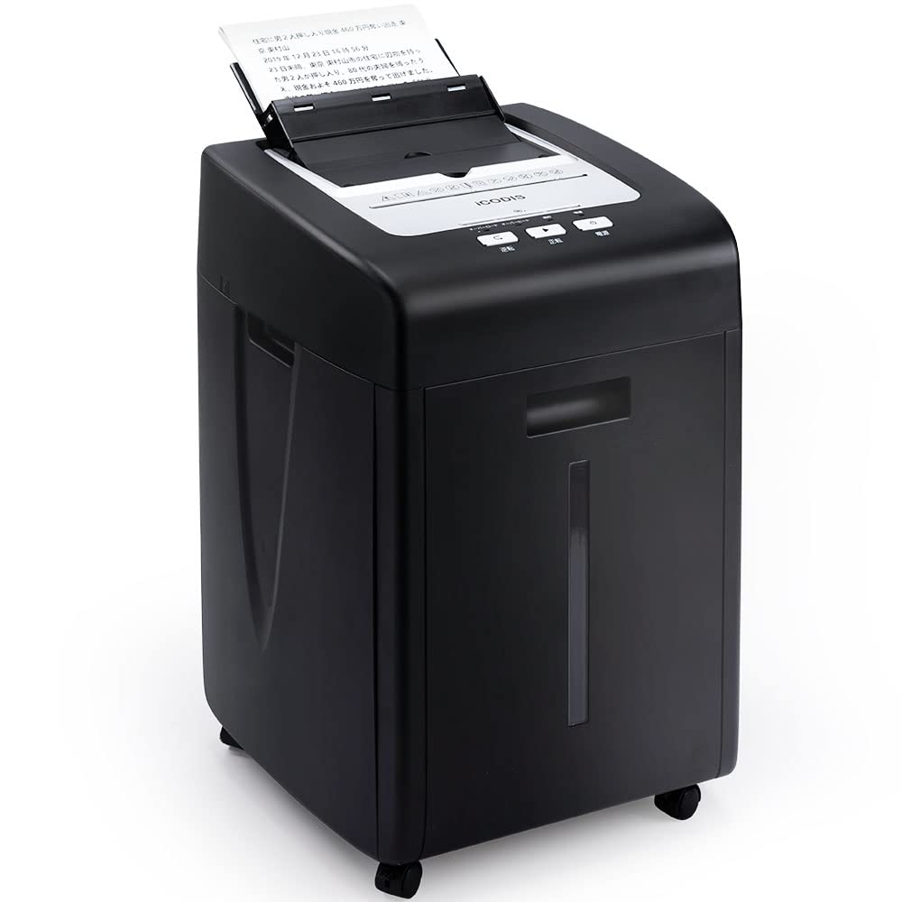 樂天商城 - iCODIS オートフィードシュレッダー シュレッダー しゅれったー電動 家庭用：自動連続細断220枚 マイクロクロスカット2x15mm 自動送り機能 細断時間60分 CD?カード細断可能 ホチキス対応 静音 業務用 キャスター付き 大容量ダストボックス3