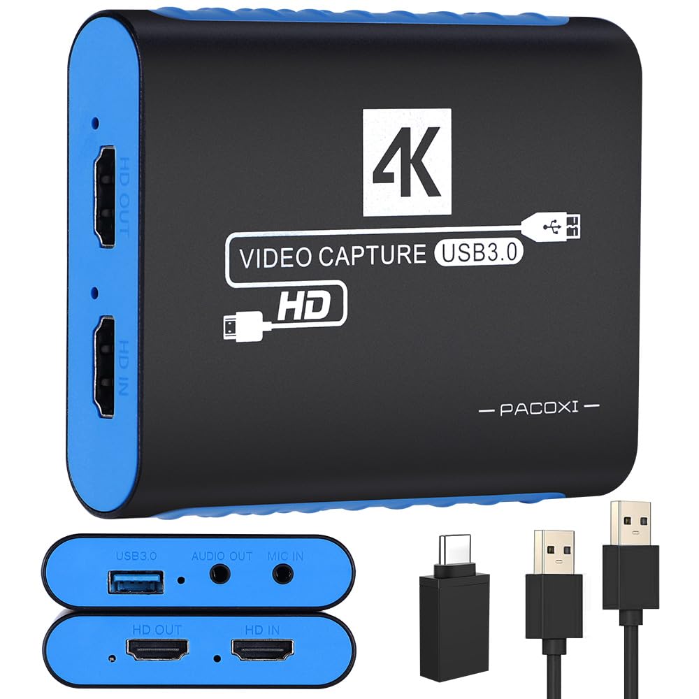 キャプチャーボード switch対応 4K パススルー 1080P 60FPS USB3.0 HDMI ビデオキャプチャー、ゲーム実況生配信録画/ライブ配信用/画面共有/現場会議に使用でき、OBS/Potplayer/XSplit に対応 PS4 PS5