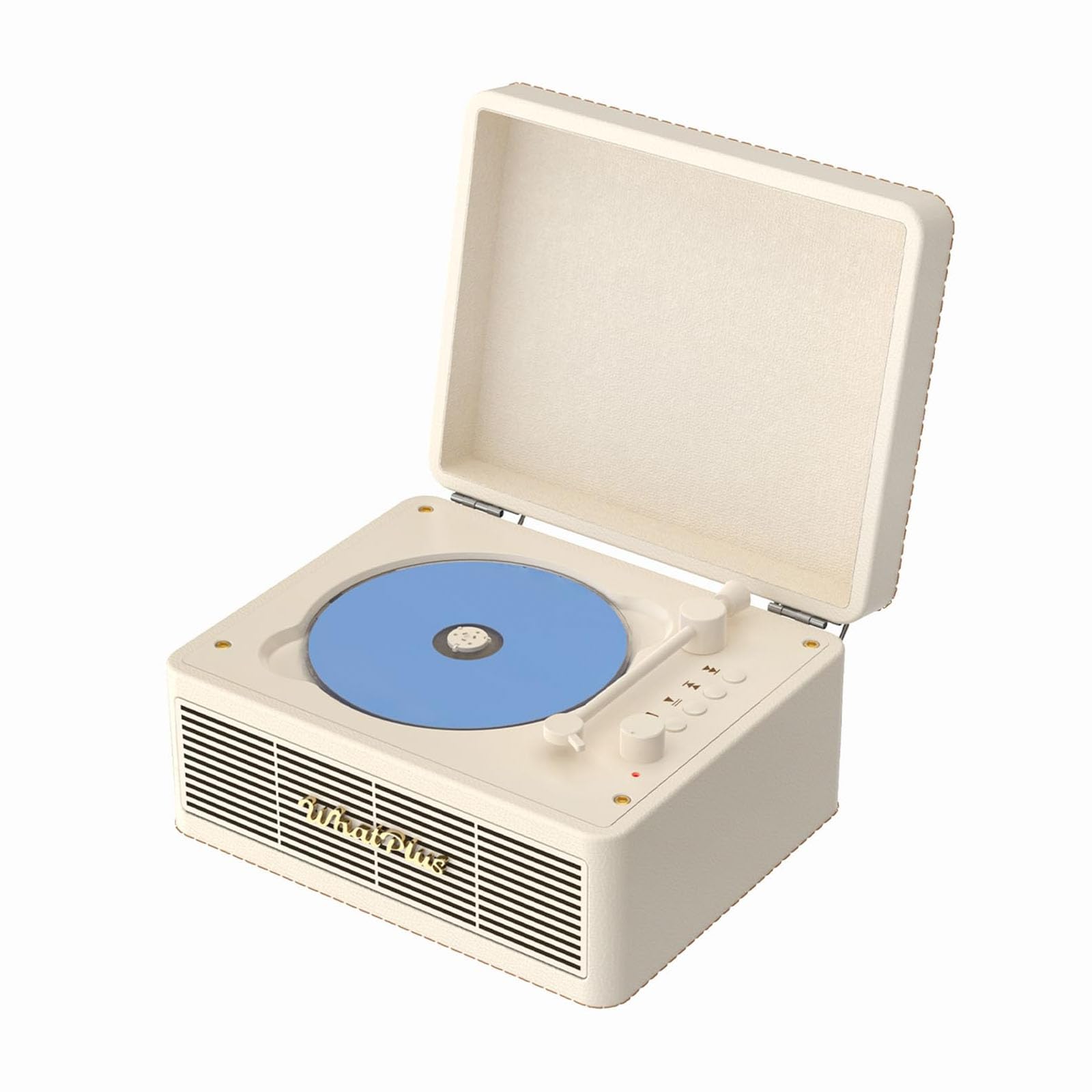 WhatPlus CDプレーヤー Bluetooth対応 スピーカー内蔵 2000mAhバッテリー搭載 デスクトップ用 イヤホン/AUX-IN/TFカード対応 ホワイト