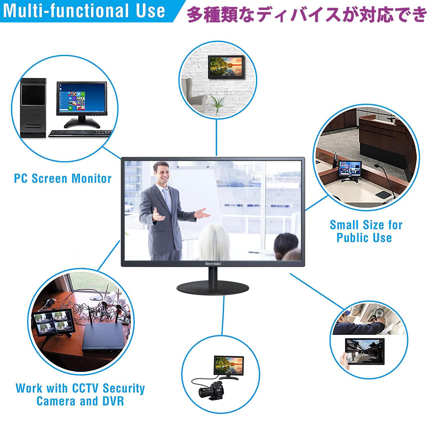 24型インチ 監視カメラモニター CCTV液晶テレビ PC 防犯カメラ用モニター 多機能接続サポートHDMI、AV、BNC、VG、USB入力端子 1920x1080フルHDのディスプレイのコンピューター 日本語対応