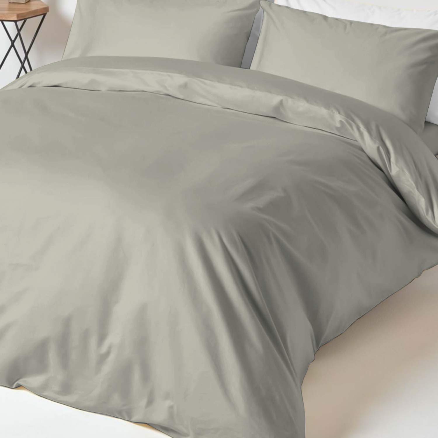 楽天松陰屋 楽天市場店Pizuna （ピズナ） 100％コットン製 高級シングル用 寝具セット3点組 - 天然綿400スレッドカウント ホテル品質 長繊維（ロングステープル）サテン織り、洗濯機対応 ベッドリネン - 内容: 掛け布団カバー1枚 （150cm×210cm）、ボック