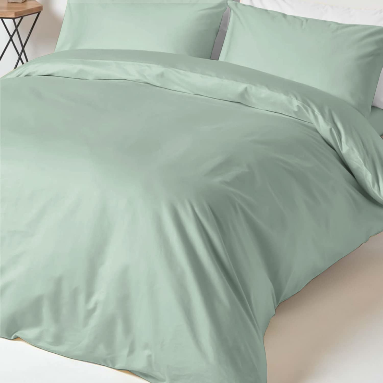 Pizuna 掛け布団3点セット シングル400スレッドカウント 梳毛ロングステープル綿100％サテン織り洗濯機で洗えるキルト・カラーセット - シングル掛け布団カバー1枚（150cmx210cm）＋シングルフィットシーツ1枚（100cmx200cm＋30