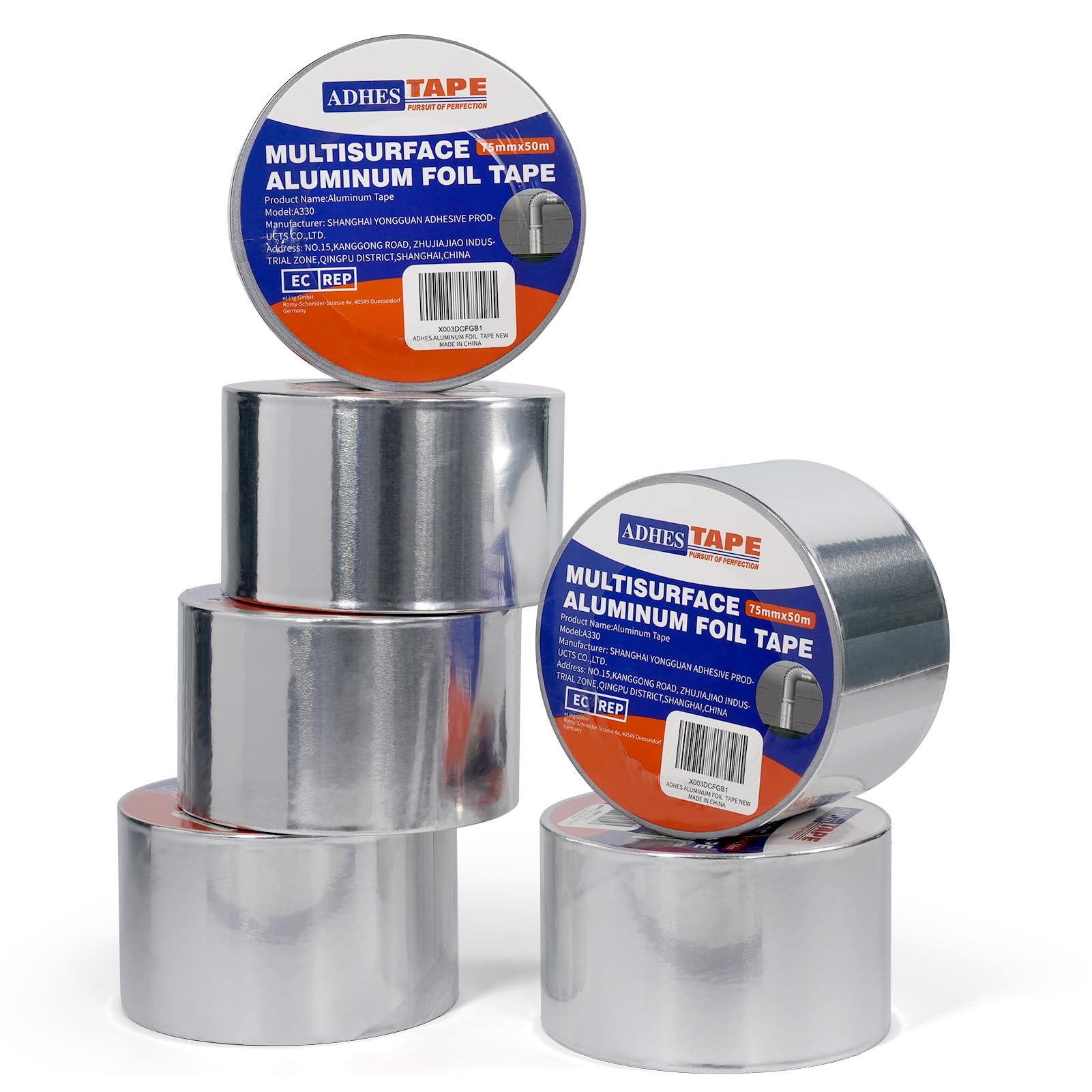 ADHES アルミテープ 金属テープ ステンレステープ耐熱 防水 導電性シルバー 75mm x 50m