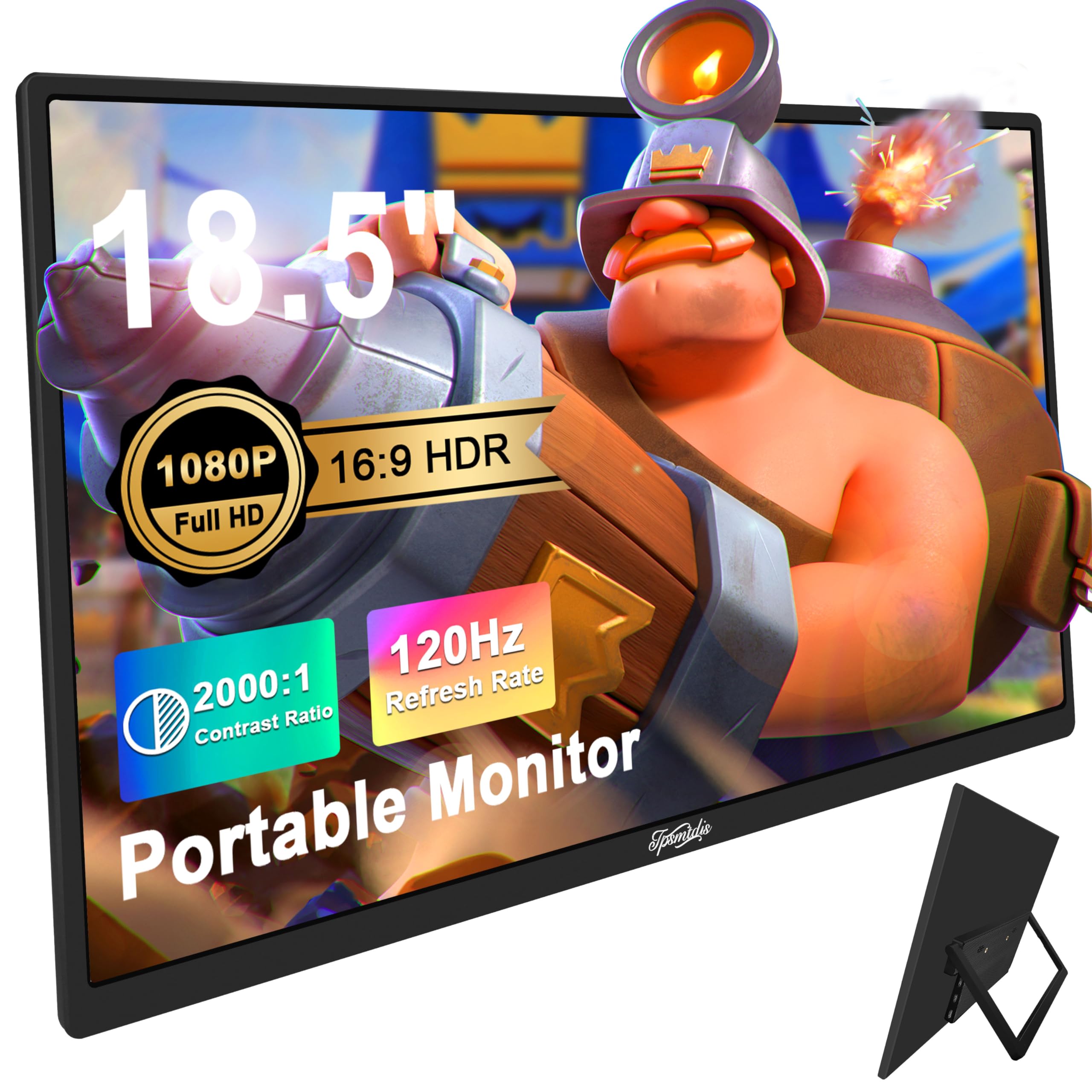 Tpsmtdis 18.5インチ ポータブルモニター ラップトップモニター 120Hz トラベルゲームモニター 400Nits HDR FHD プラグアンドプレイデュアルスピーカー PC タブレット Mac Xbox PS3/4/5 用の外部スクリーン (