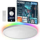 【Alexa認定-5年保証】OCIOC LEDシーリングライト RGB間接光-調光可能 6畳 8畳 省エネ バックライト 導光板 フラット薄型 調光 調色 常夜灯 北欧風 工事不要 簡単取付 防振ワイヤーロープ メーカー5年保証 (6畳用 300mm 白枠