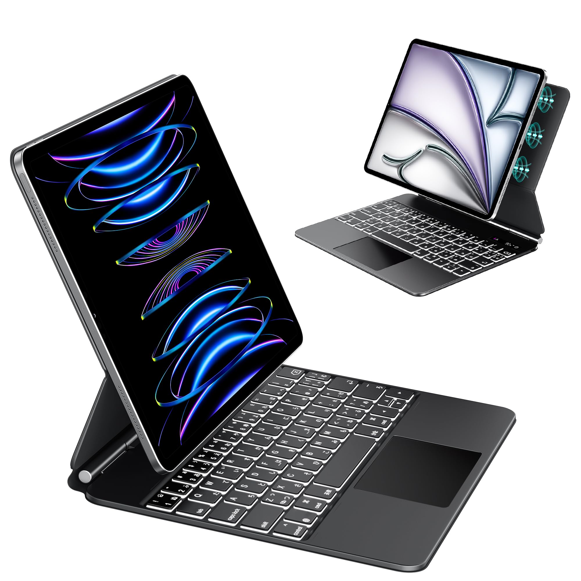 EAMPANG 日本語配列マジックキーボード for Apple iPad Air 13インチ M3 2025 / M2 2024 / Pro 12.9inch 第6世代 第5世代 第4世代 第3世代, Magic Smart Keyboard 日本語タブ