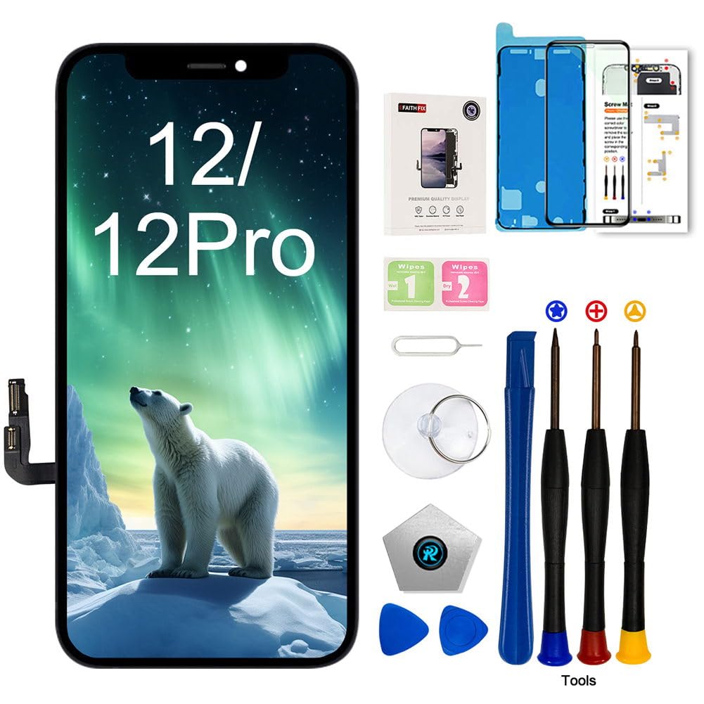 EFAITHFIX for iPhone 12/12 Pro 液晶パネル for iPhone 12/12 Pro 画面交換 6.1 インチ 3 D タッチ液晶画面表示フル HD デジタイザー フレーム アセンブリのスクリーンフロントパネルット分解工具付き