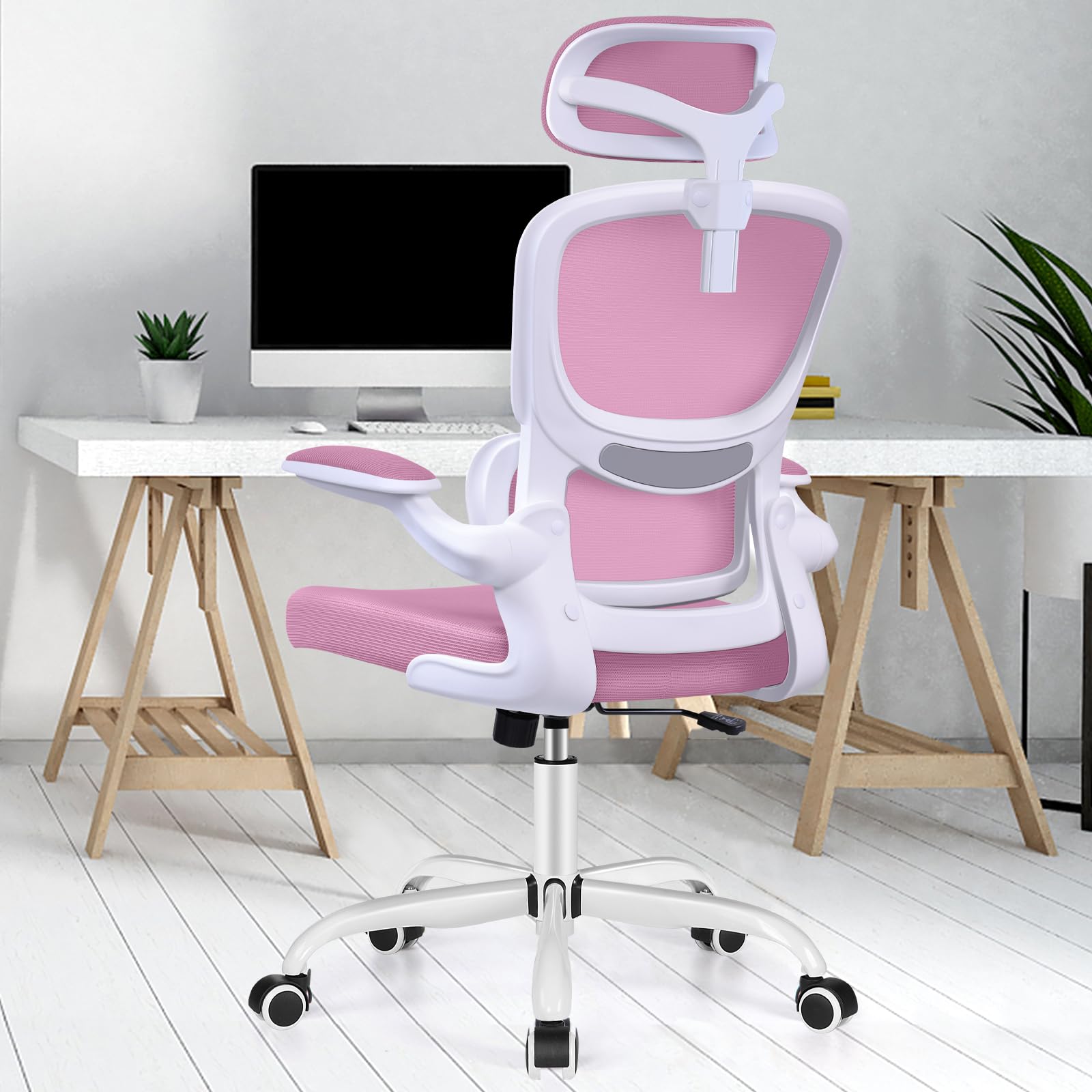 楽天松陰屋 楽天市場店Razzor オフィスチェア 椅子 イス 疲れない 勉強 学習 360度回転 腰に良い テレワーク 人間工学椅子 デスクチェア ランバーサポート付き 可動式ヘッドレスト 通気性メッシュ パソコン ピンク RZ2202H-Pink