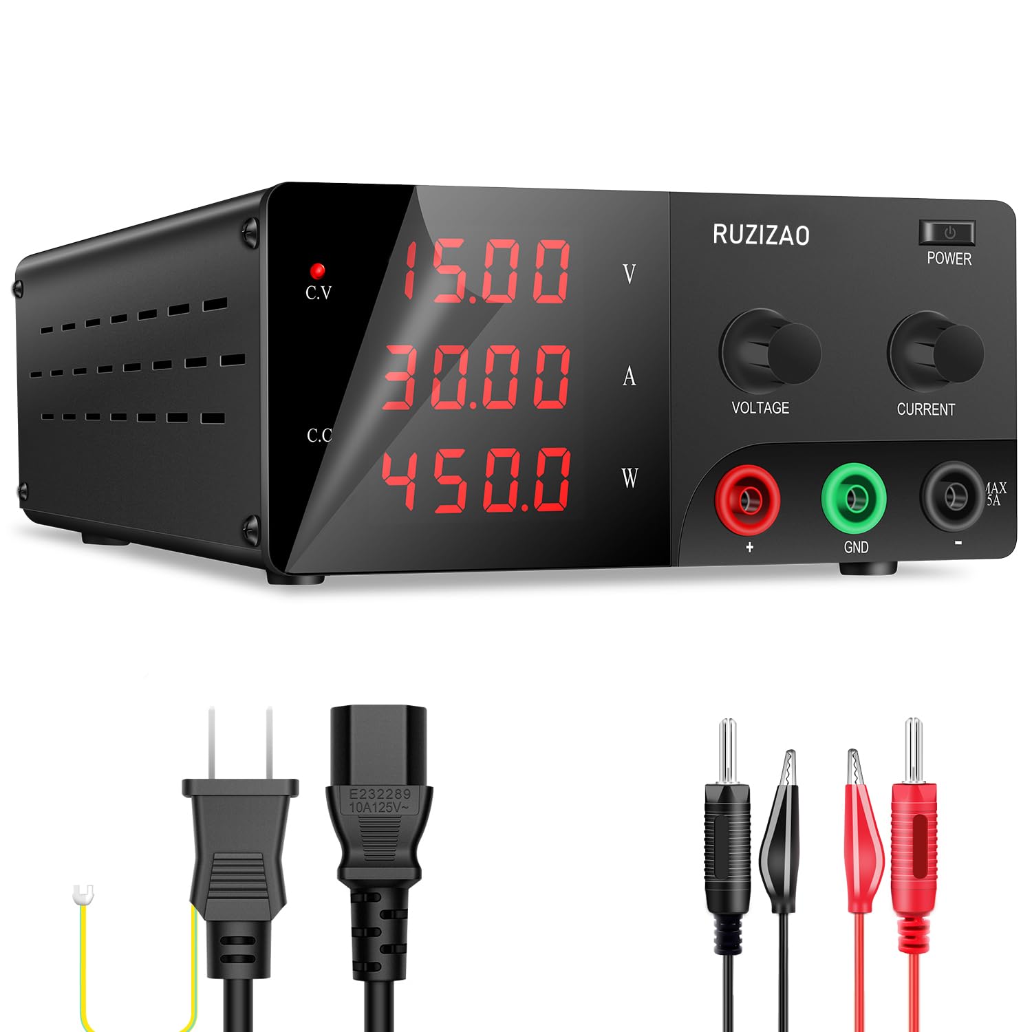 RUZIZAO直流安定化電源(0~15V 0~30A) 450W大電力安定化電源 可変DCスイッチング電源エンコーダ調整 LED..