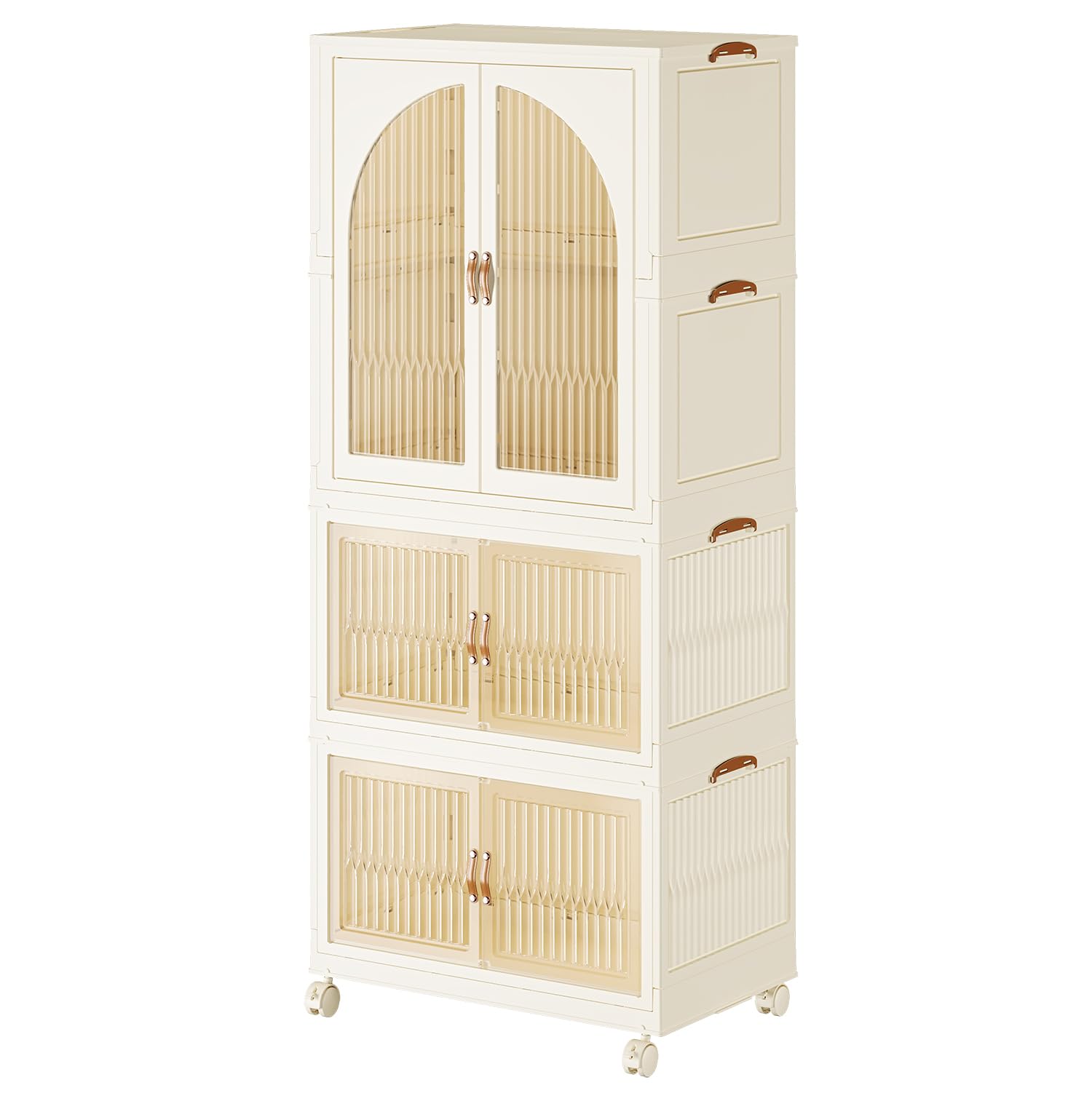 YOSTORYA ワードローブ 折りたたみ クローゼット+ 収納ボックス インストール-不要 プラスチック ワードローブ (10個 ハンガー フリー キット付き) ロッカー 収納 キャビネット ホワイト ブラウン 幅55×奥行32.5×高さ126.5cm