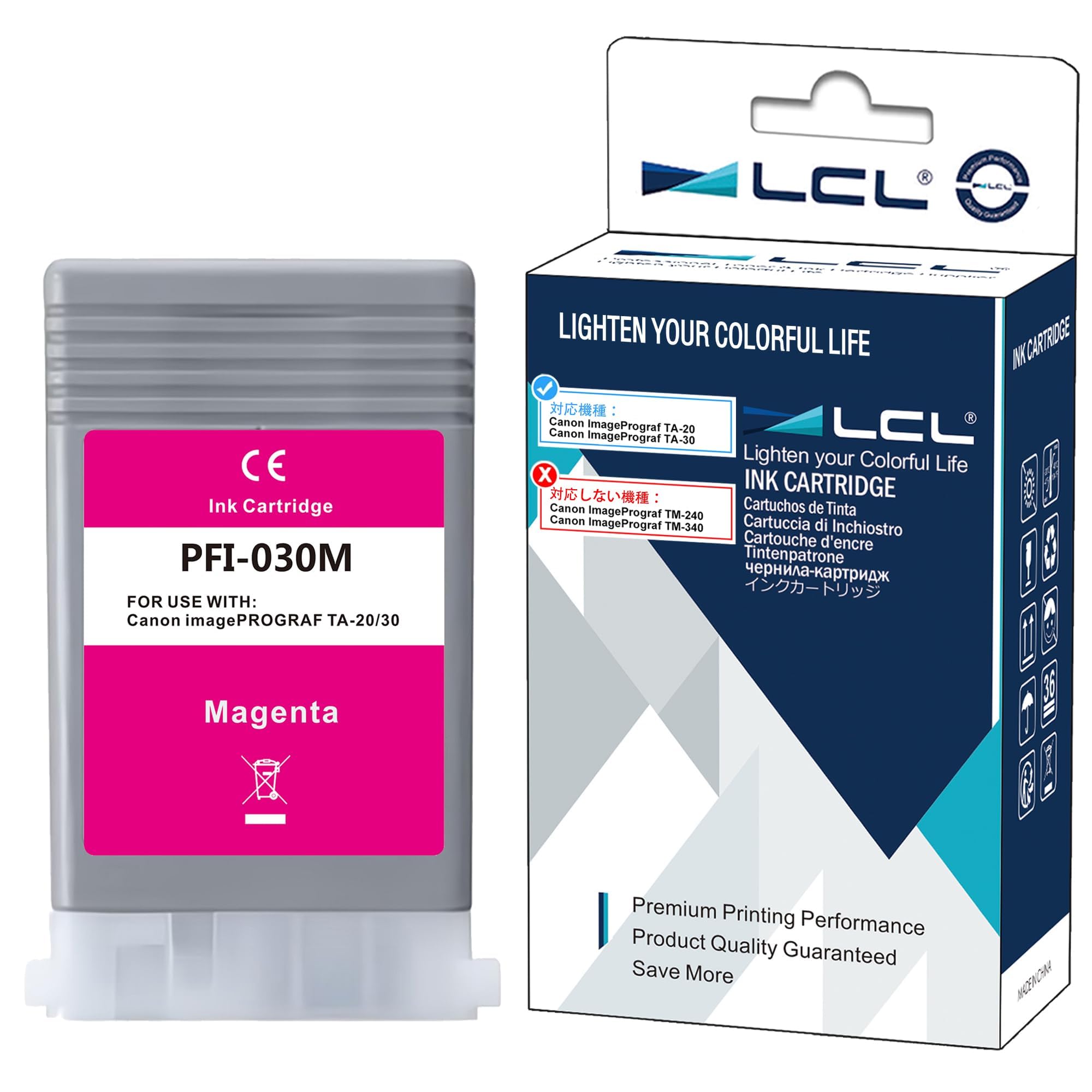 LCL Canon用 キャノン用 PFI030M PFI-030M 3491C001 顔料（1パック マゼンタ） 互換インクカートリッジ 対応機種：Canon ImagePrograf TA-20 ImagePrograf TA-30