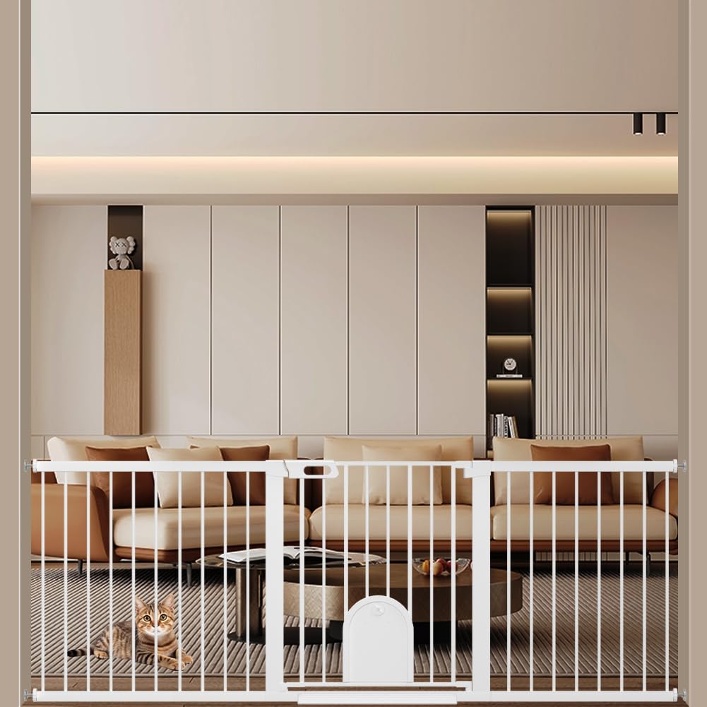 Fairy Baby ベビーゲート ペットゲート ペットドア付き 猫 犬 ゲート 高さ76cm ベビーフェンス 突っ張..