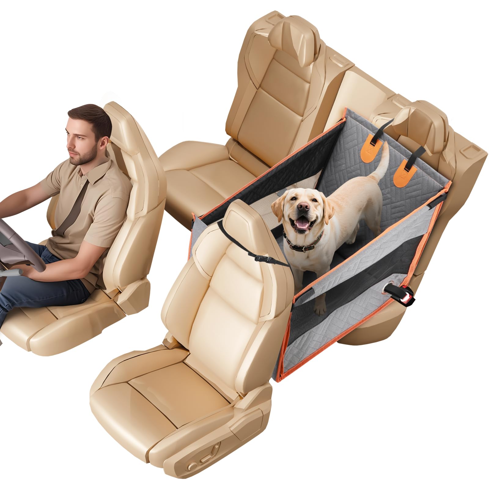 NICEUS 【2025新型】ペットドライブシート ペットドライブボックス 犬 ドライブボックス 折りたたみ式 大型犬・中型犬・小型犬 猫用 半囲い型 飛び出し防止 防水・耐摩耗・滑り止め・汚れ防止 犬 車 シート 後部座席専用 簡単取り付け 全車種対応