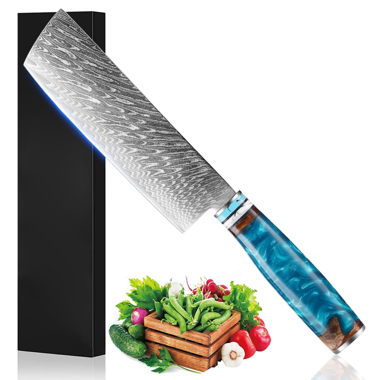 VGTEN 菜切り包丁 中華包丁 刃渡り160mm V金10号 67層ダマスカス鋼 おしゃれな持ち手 洗いやすい かぼちゃ 大根など 野菜の下処理に よく切れる...