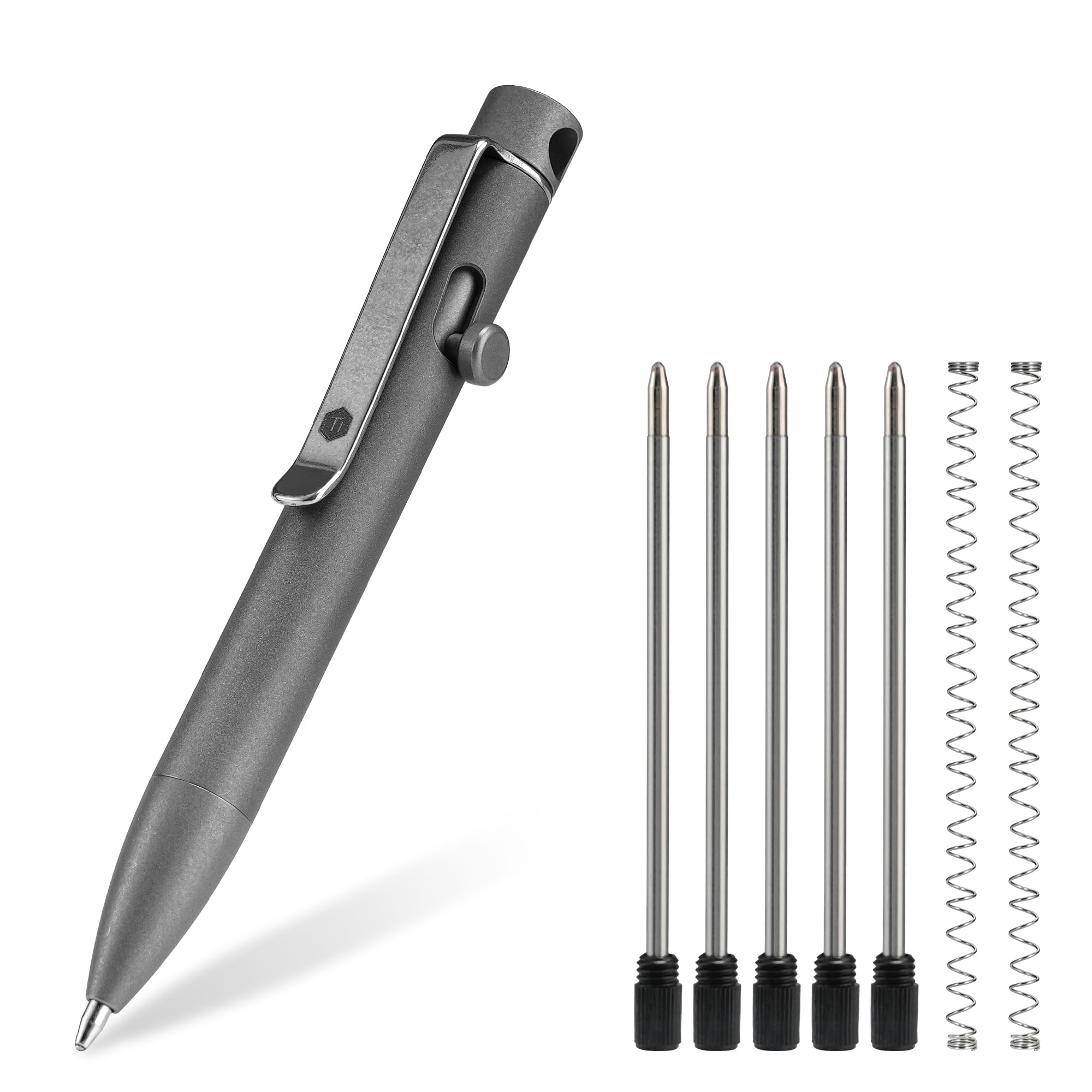 KeyUnity KP04SW ボルト アクション ボールペン クリップ付き チタン合金 EDC ポケット ペン 格納式 メタル ボールペン 毎日持ち運び用