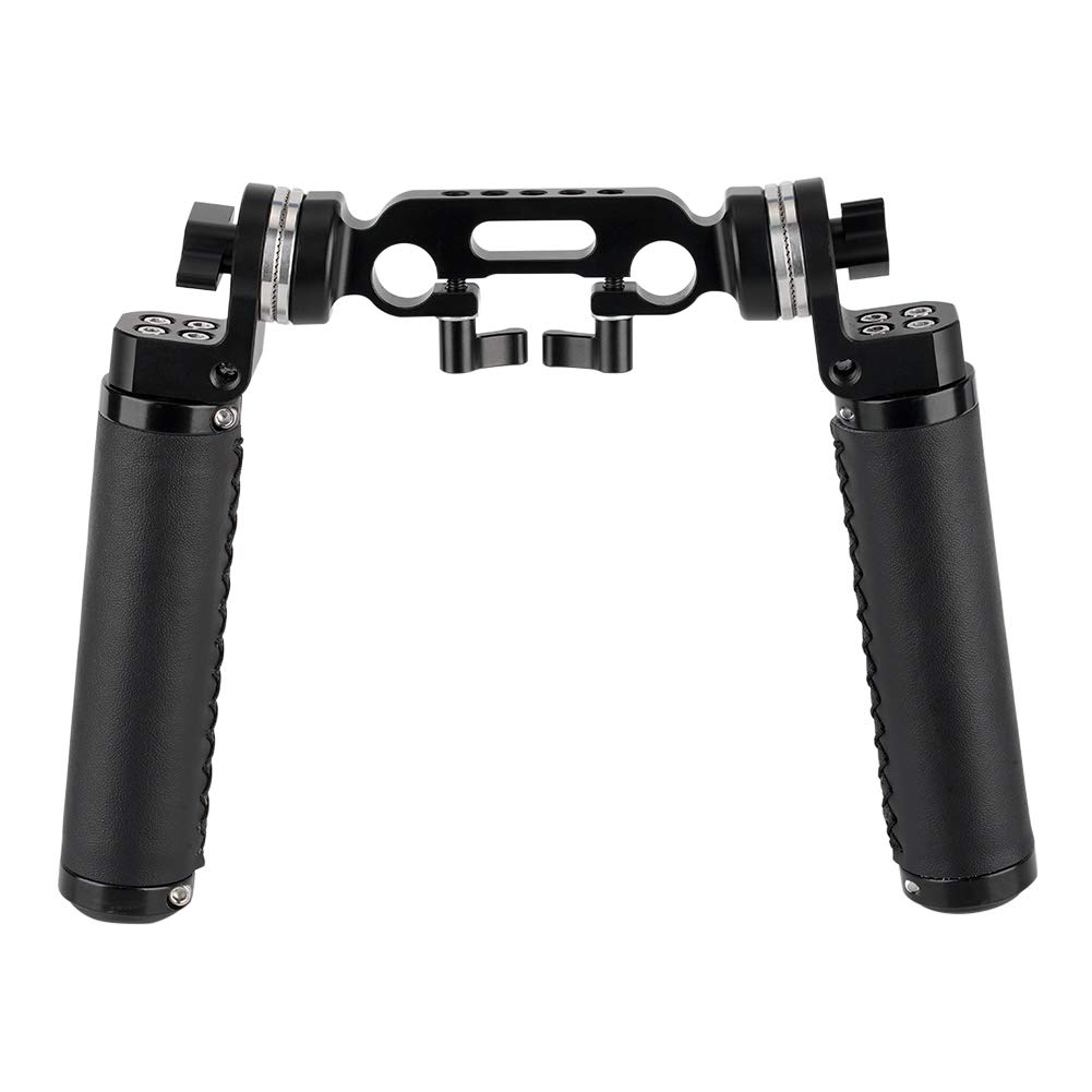 NICEYRIG ロゼットハンドルグリップ（2本セット、レザー製） ＋ 15mmダブルロッドクランプ ロゼットアダプター付き アルミ製 1/4"ネジ穴付き ハンドグリップ 革製 ロゼット付き DSLR ハンドル肩設備リグ ・256