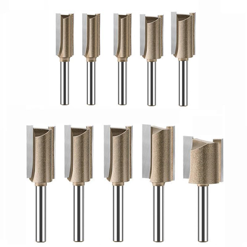 WOBLLMX 10本組 6mm軸 超硬 ストレートビット,電動トリマービット,CNC 彫刻機 木工 切断 ナイフ 木工用 切削工具(13mm-25mm)