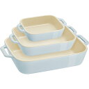 staub ストウブ 「 レクタンギュラー ディッシュ (14×11cm / 20×16cm / 27x20cm) 3点セット マカロンブル- 」 セラミック ...