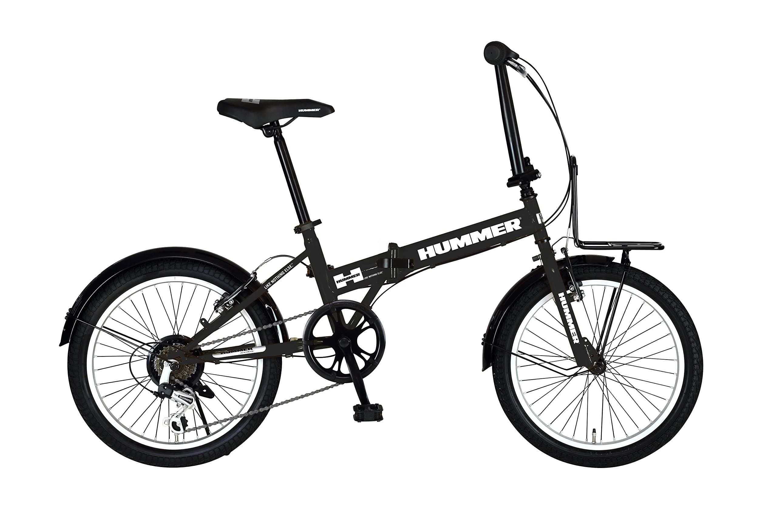 HUMMER FDB206TANK-G ブラック 20インチ 折りたたみ自転車 6段変速/フロントキャリア/前後Vブレーキ/前後泥除け付き 63254-0199 中