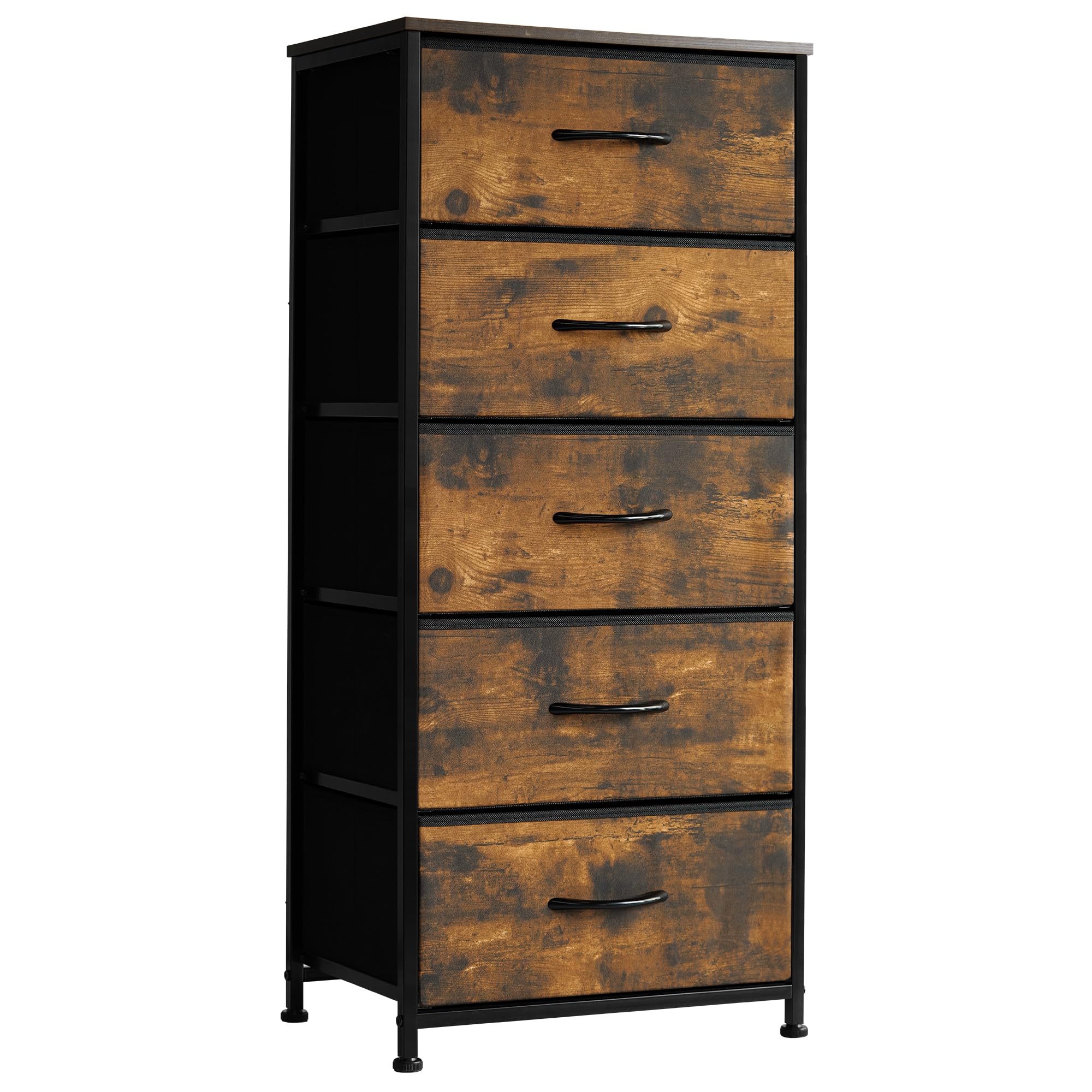 LYNCOHOME チェスト タンス 隙間収納 ヴィンテージ風 北欧風 スリムストッカー 布製 引き出し シンプル 一人暮らし 転倒防止 一体型フレーム設計 5段 【幅45×奥行29.8×高さ98cm 】