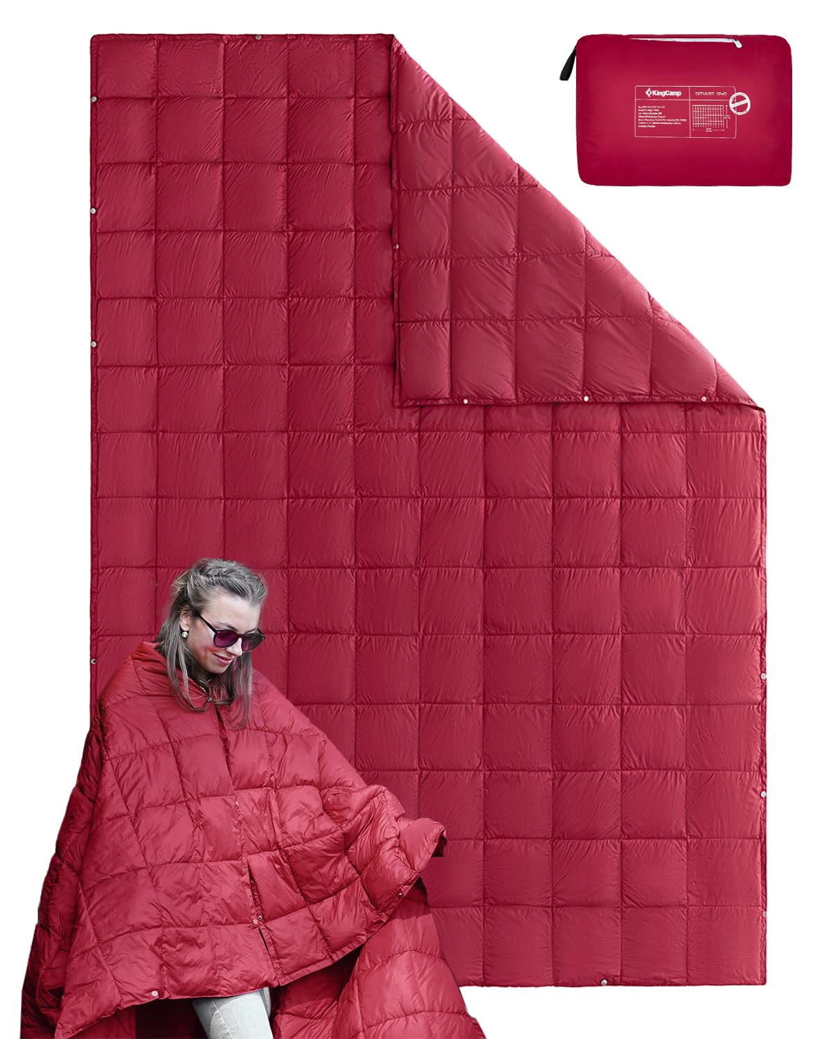 KingCamp ブランケット 防災 超軽量 厚手 保温 防水 大判 200x144cm 冬用 膝掛け 連結可能 コンパクト 携帯便利 毛布 アウトドア キャンプ 車中泊 2枚合わせ 収納ポーチ付き 丸洗い