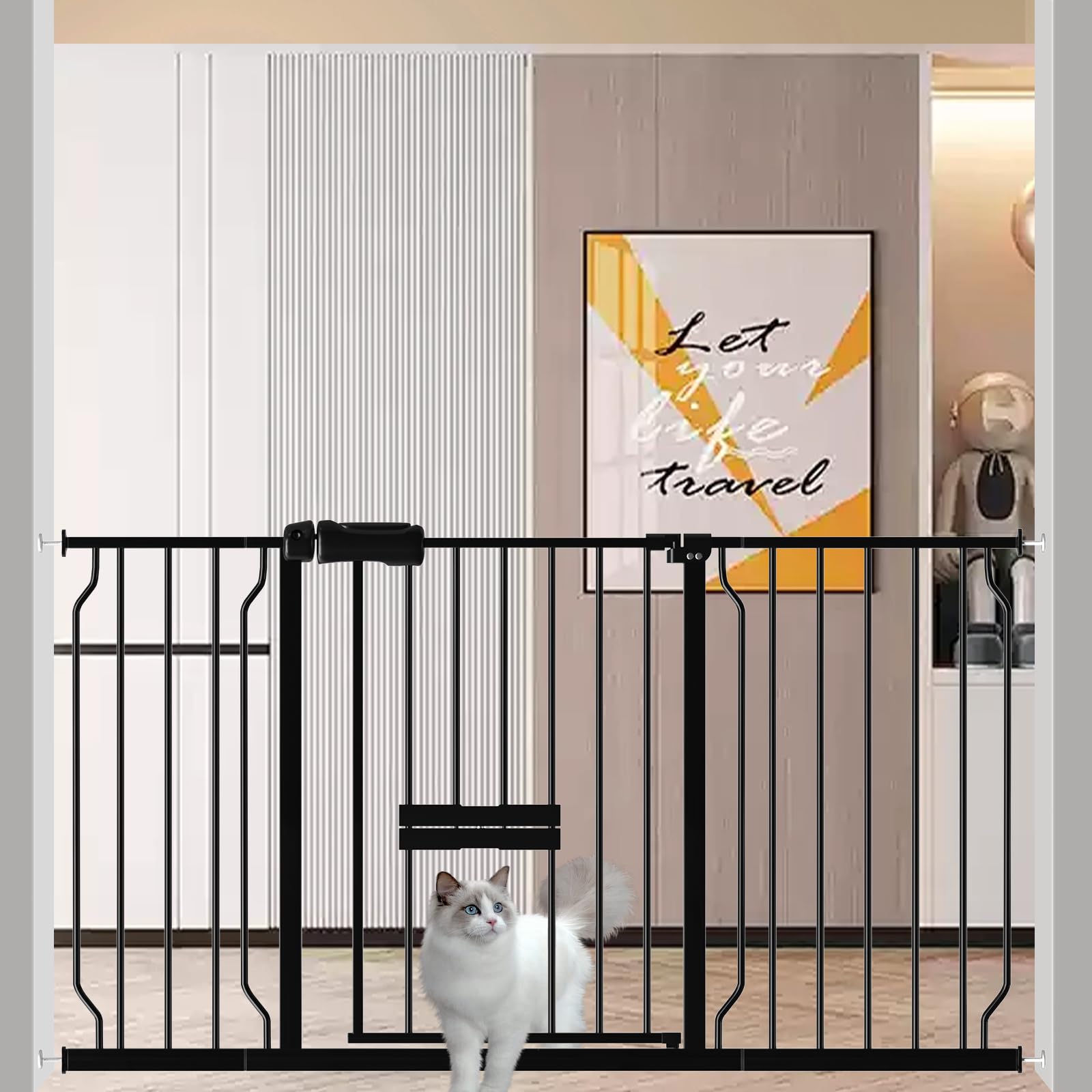 ウィードマップ ベビーゲート ペットゲート ペットドア付き 取付幅134-146CM 高さ78cm 中小型犬 猫 突..