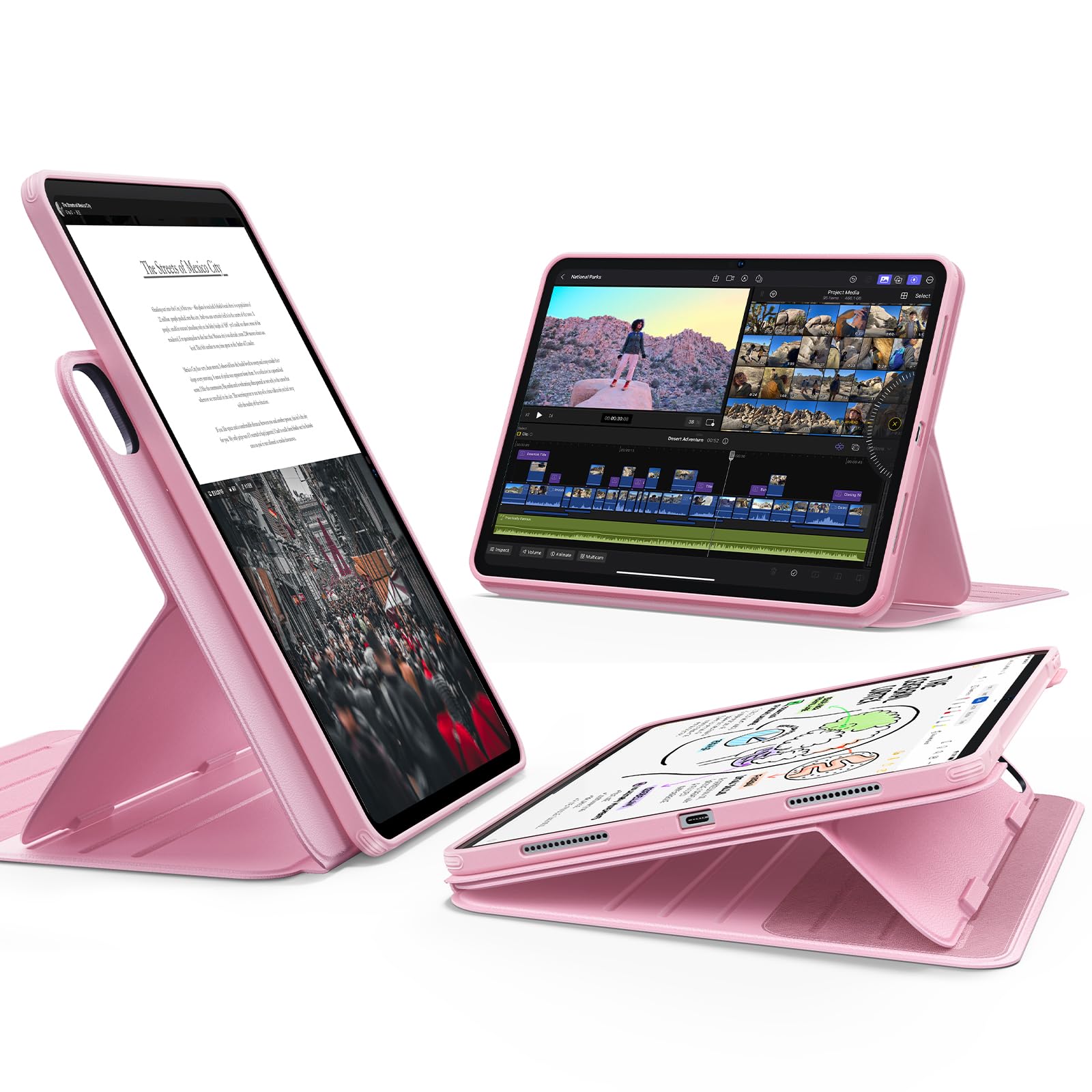 樂天商城 - ESR iPad Pro 13インチ ケース（M5/M4、2025/2024）専用 取外し可能なマグネットカバー付き回転式ケース 縦向き/横向きスタンド 6段階の角度調節可能 Pencil Pro/USB-C完全対応 Shiftシリーズ ピンク