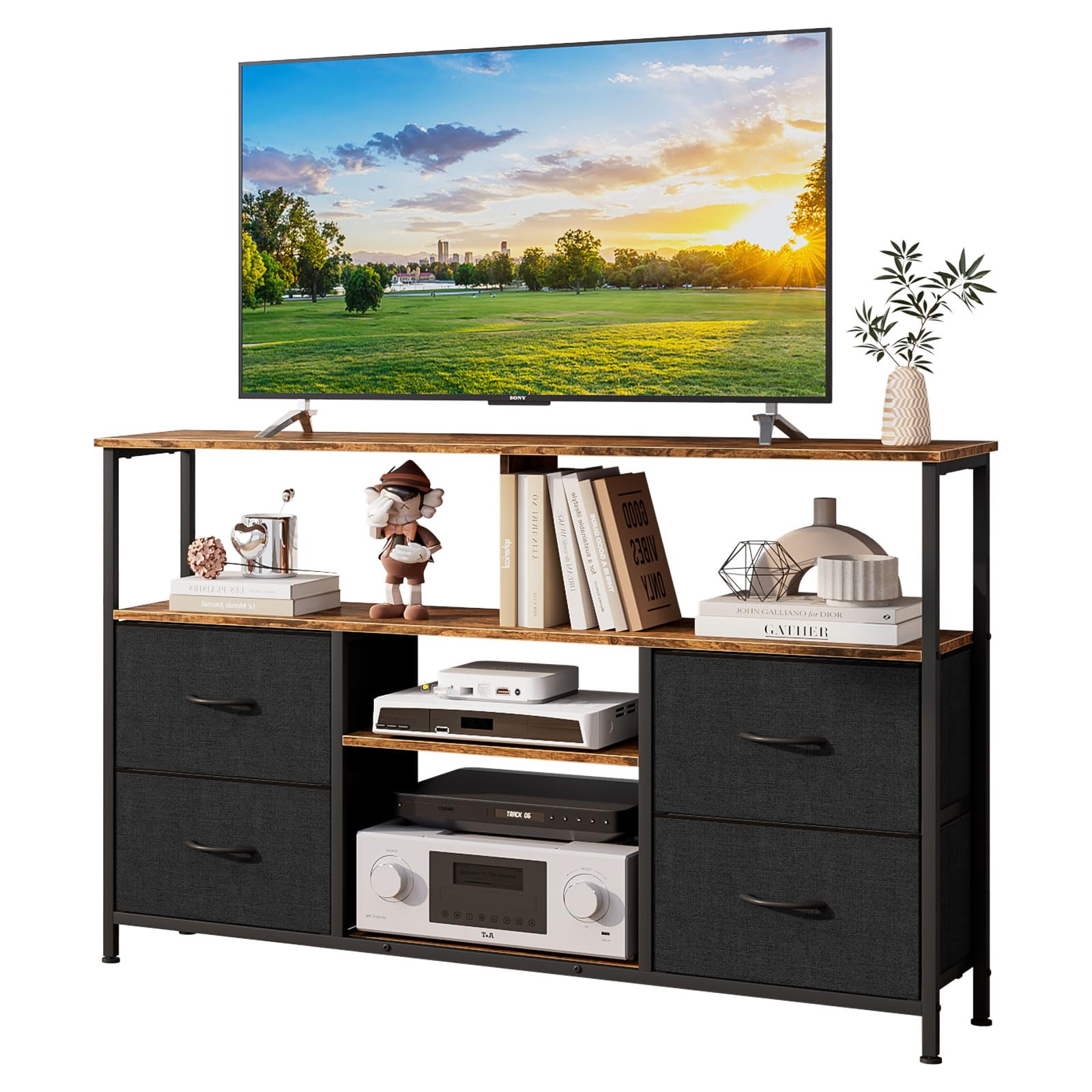樂天商城 - テレビ台 ハイタイプ 幅120cm 収納棚付き テレビボード 引き出し付き 50型/47型対応 組立簡単 大容量 TVラック ブラウン 最大55型対応 幅120×奥行30×高さ77.5cm