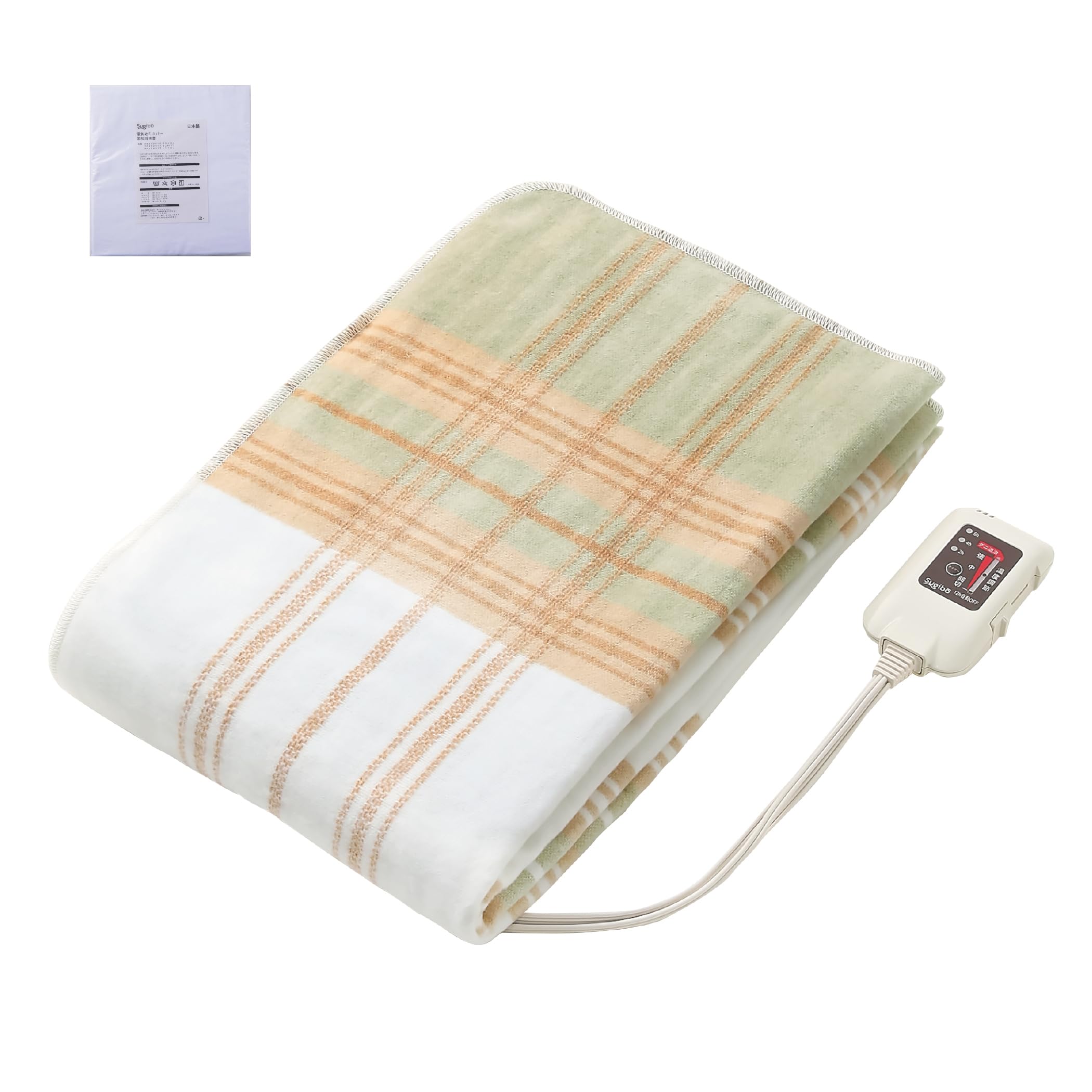 Sugibo(スギボー) 切り忘れ防止タイマー付き 日本製 洗える 電気毛布（大きめサイズ）毛布カバー付き 180×85cm 敷用ロングタイプ SB22SL26(G) グリーン