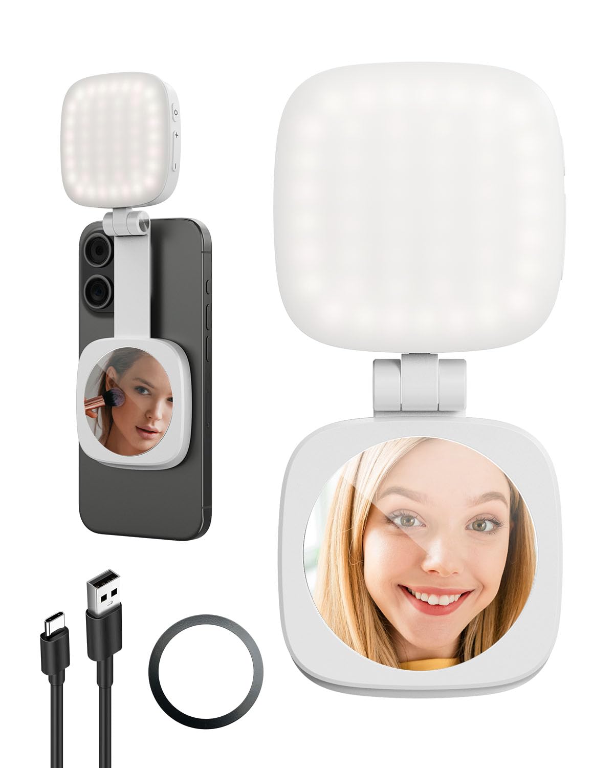 樂天商城 - SmallRig iPhone用マグネット式自撮りライト、ミラー付きスマホライト、MagSafe対応インスタントアタッチメント、自撮り、ビデオ会議、Vibe P48 ホワイト - 4933