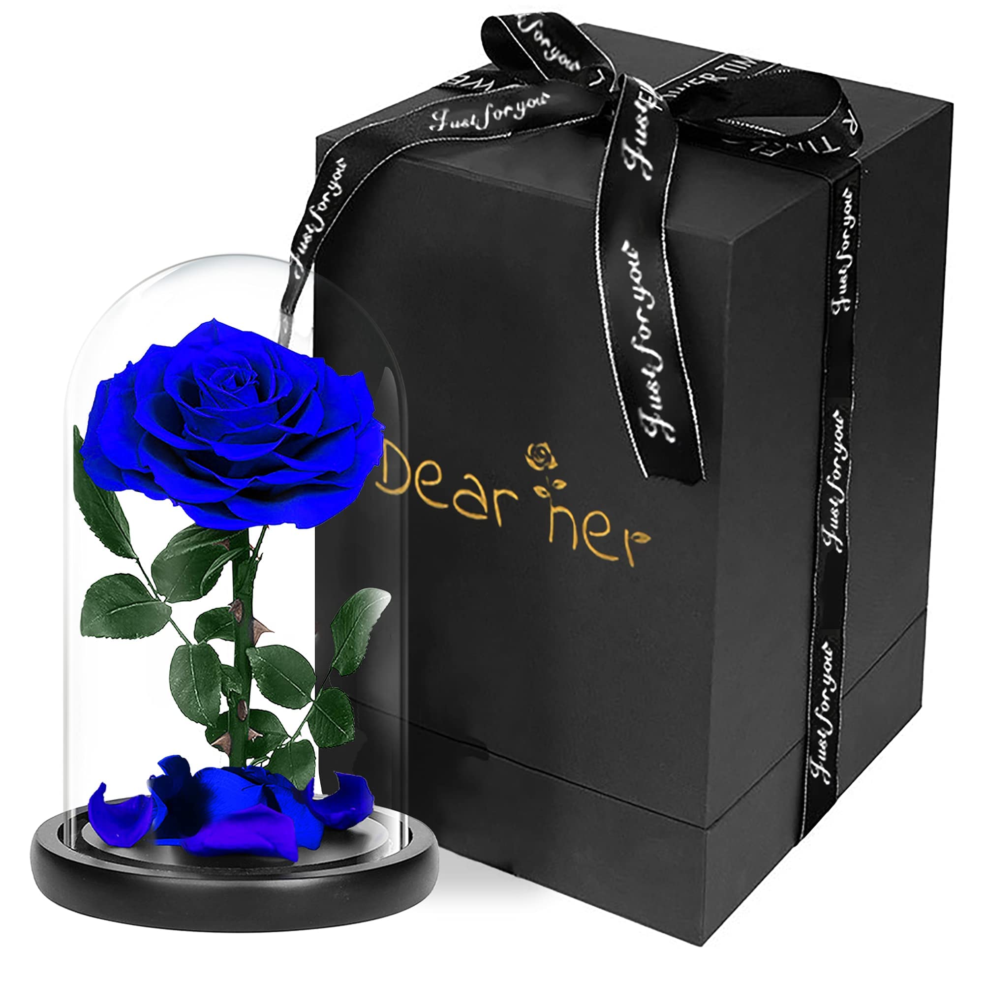 Luckystar Beauty and The Beast Rose本物のバラで手作り保存花、枯れない花、永遠の花、1輪、ガラスギフトボックス入りプリザーブド...