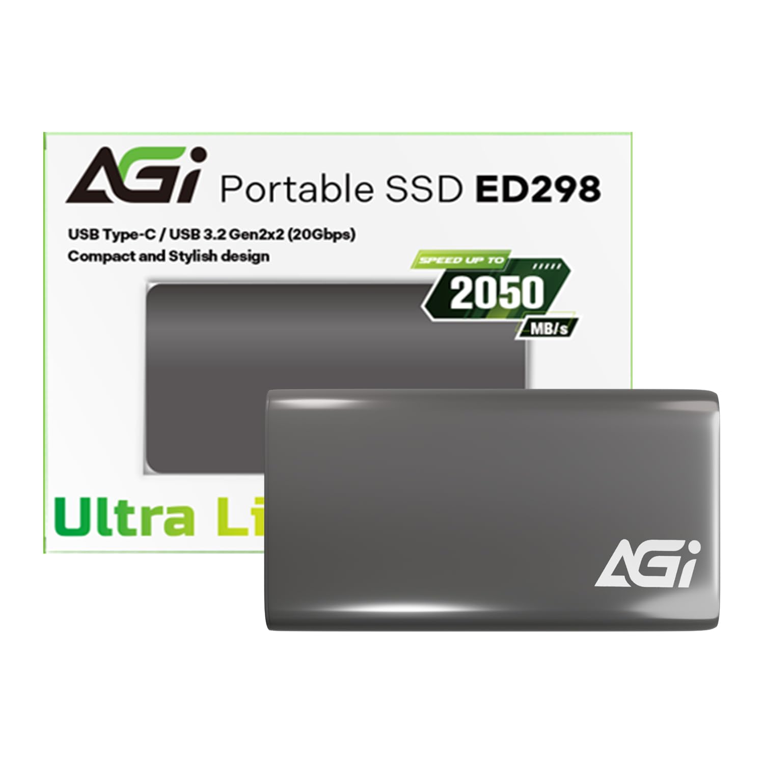 AGI SSD 外付け 1TB USB3.2 Gen2x2 最大読出速度 2050MB/秒 Type-Cケーブル PS5/PS4/Win/Mac対応(動作確認済み) アルミニウムケース ED298 ポータブル SSD